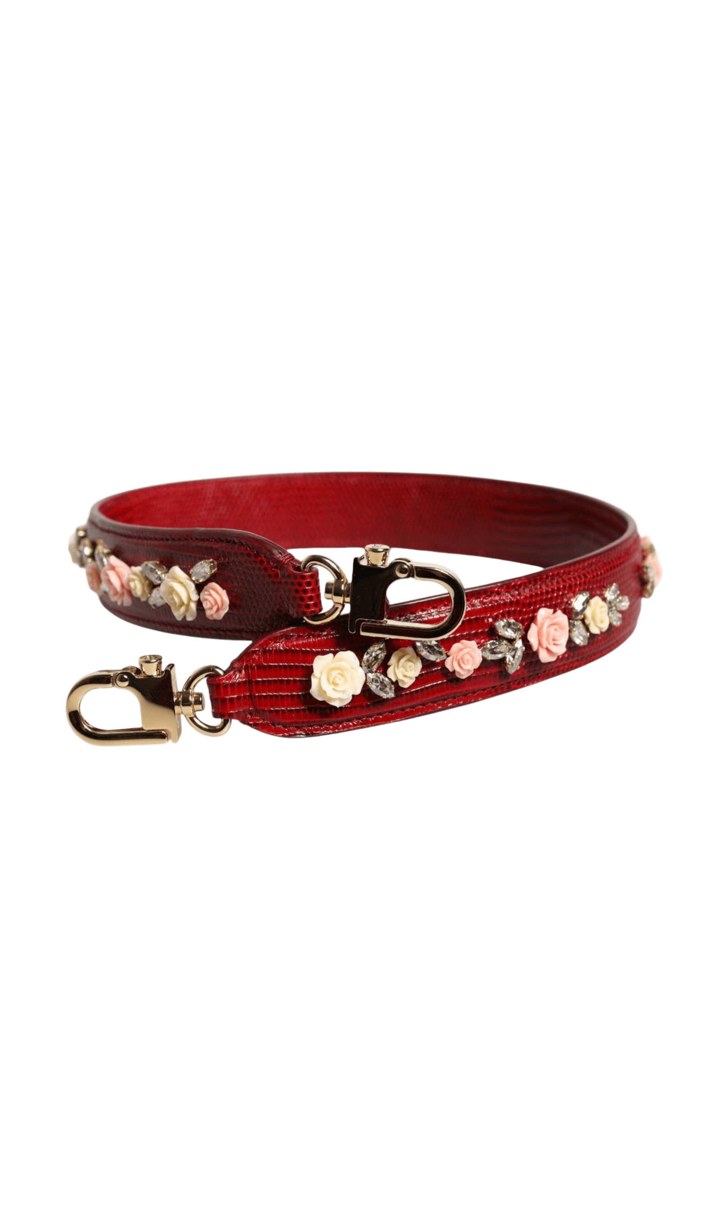 Dolce & Gabbana Red Leather Floral Embellish Bag Shoulder Strap Glam Steals