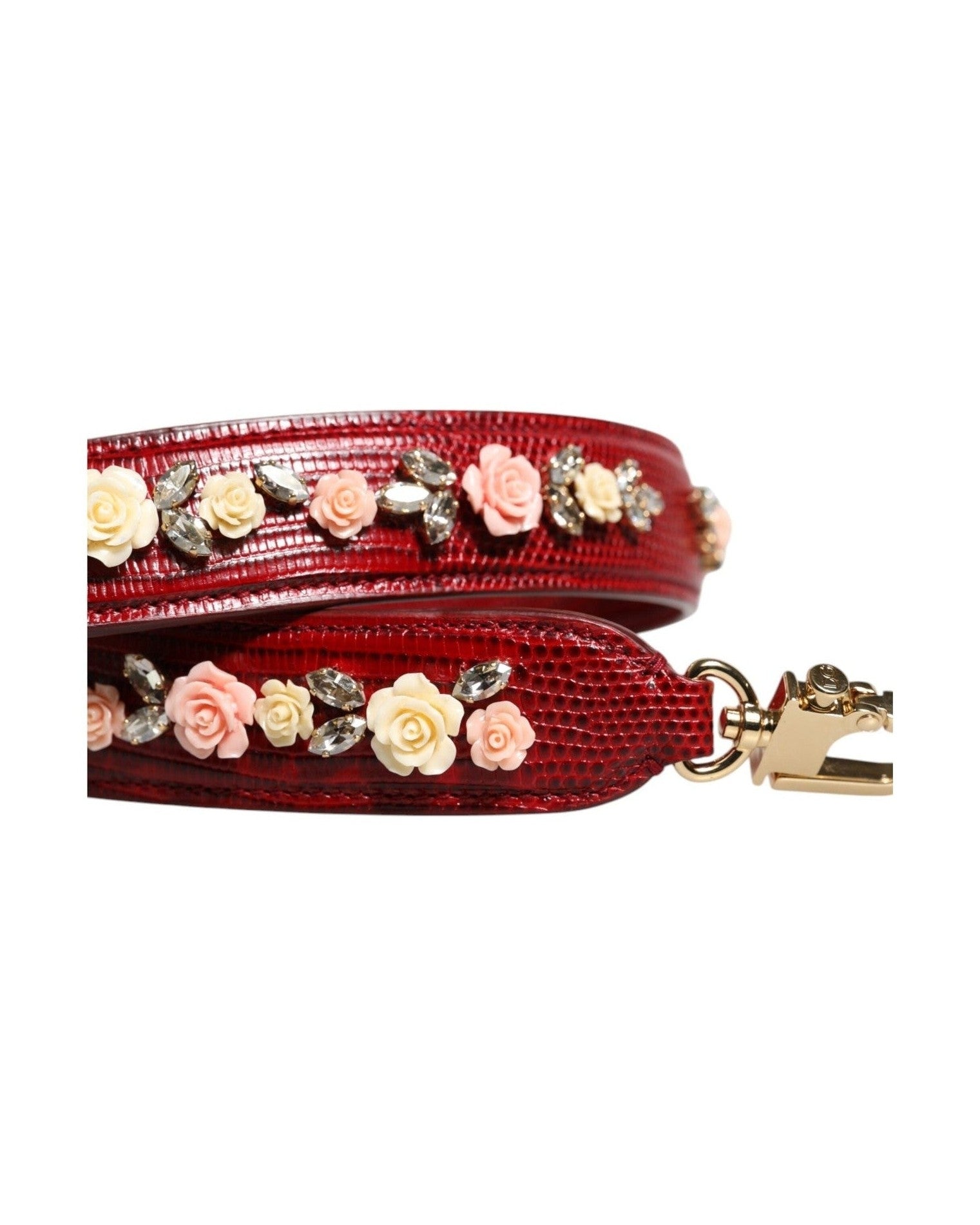 Dolce & Gabbana Red Leather Floral Embellish Bag Shoulder Strap Glam Steals