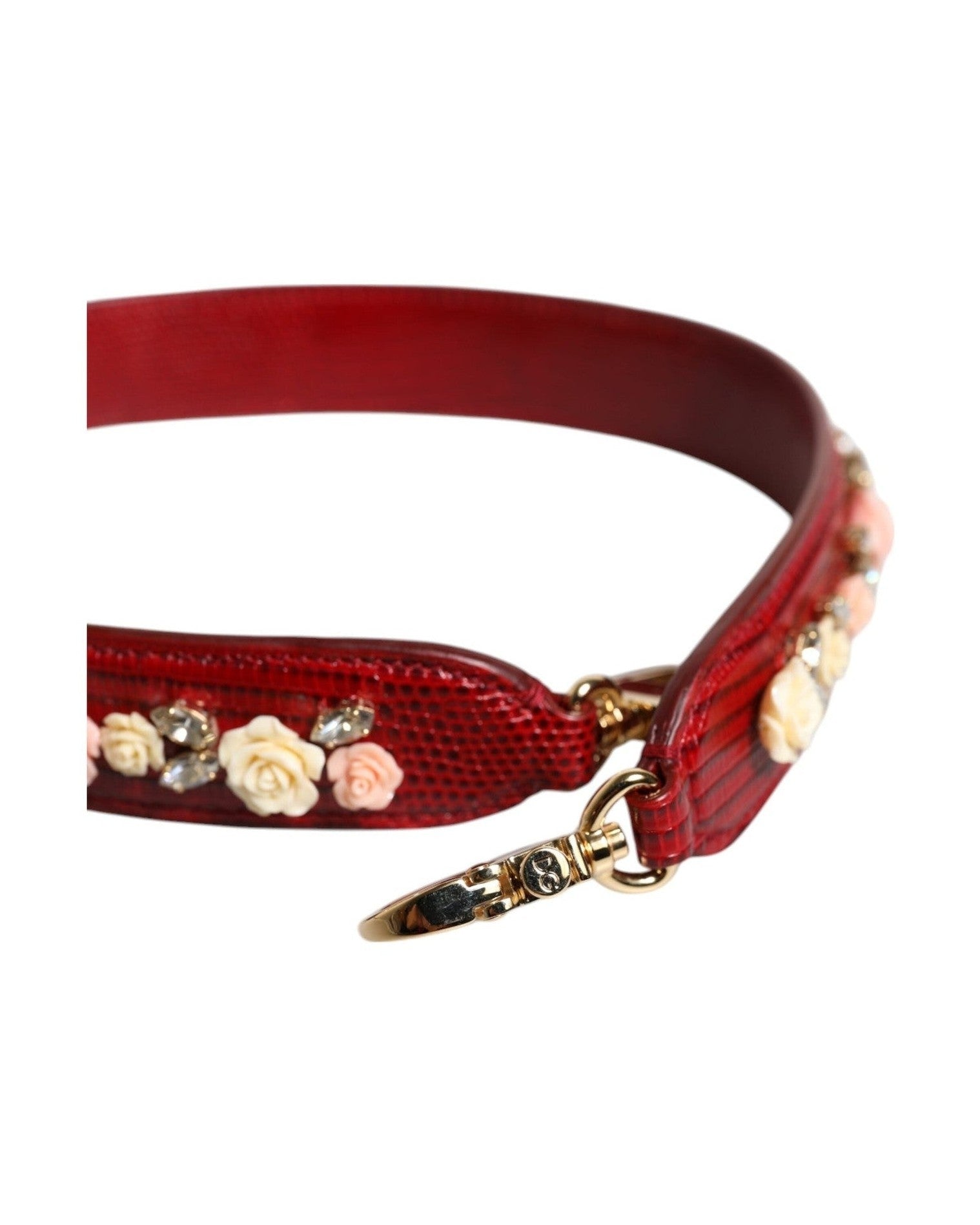 Dolce & Gabbana Red Leather Floral Embellish Bag Shoulder Strap Glam Steals