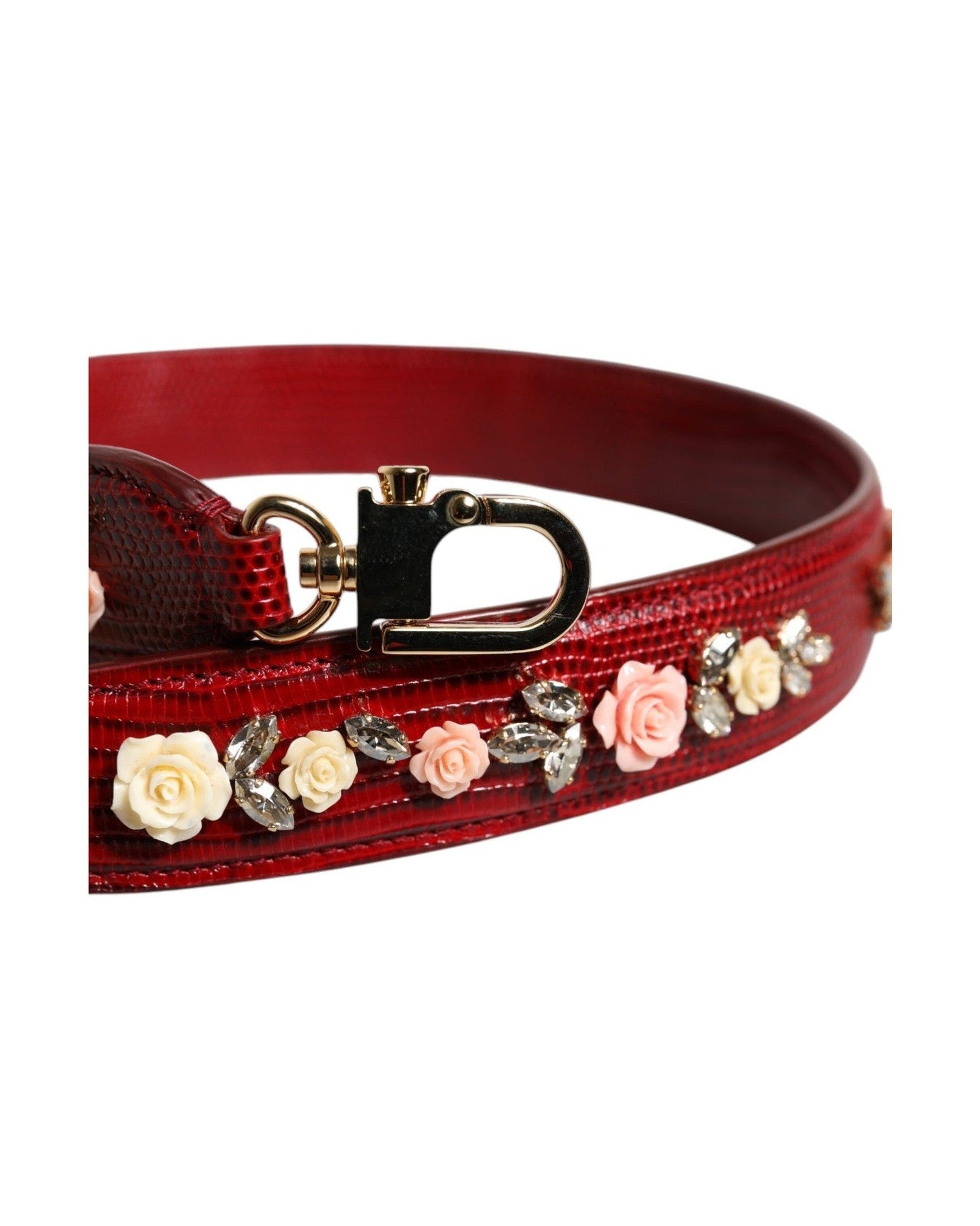 Dolce & Gabbana Red Leather Floral Embellish Bag Shoulder Strap Glam Steals