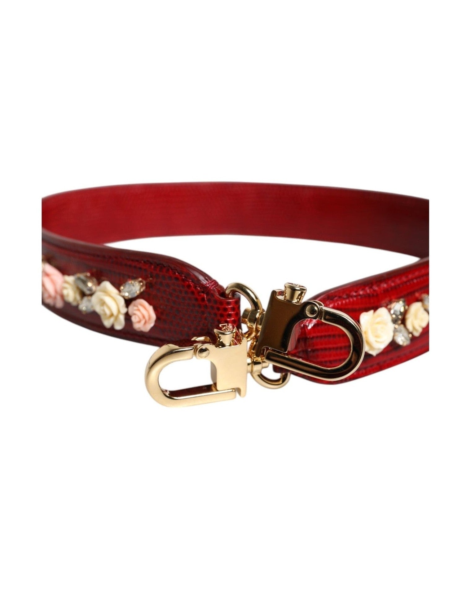 Dolce & Gabbana Red Leather Floral Embellish Bag Shoulder Strap Glam Steals