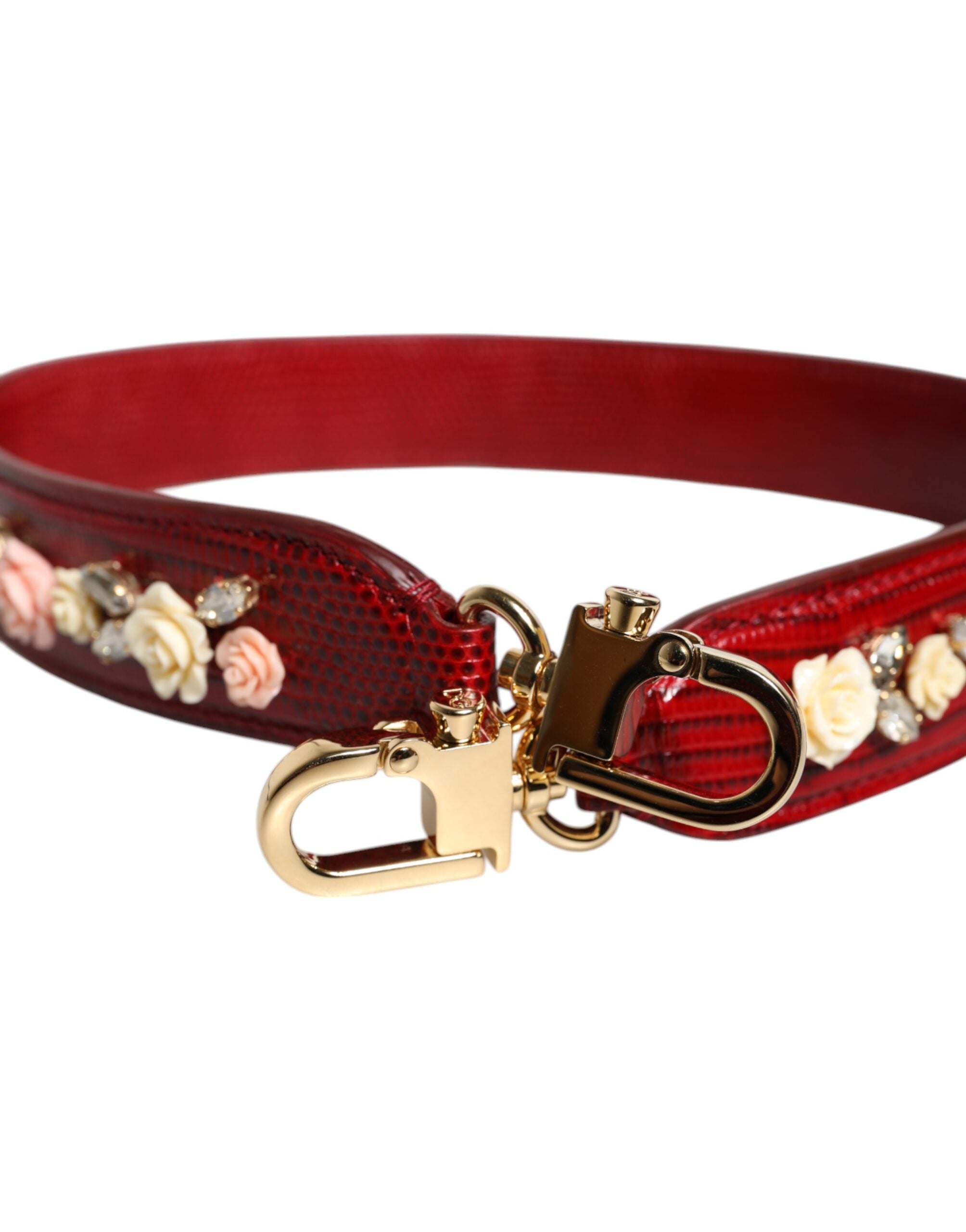 Dolce & Gabbana Red Leather Floral Embellish Bag Shoulder Strap Glam Steals