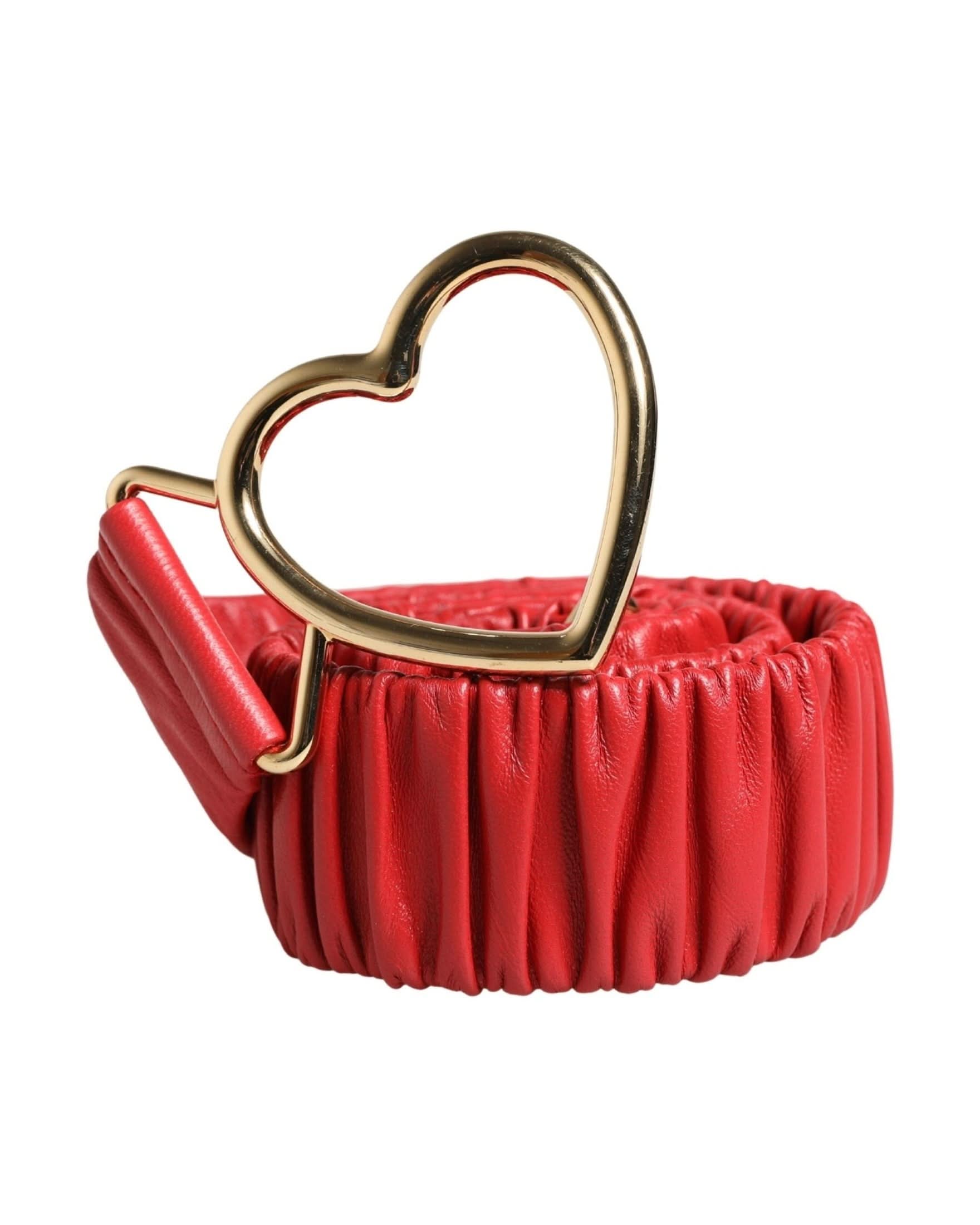 Dolce & Gabbana Red Leather Gold Heart Metal Buckle Belt 