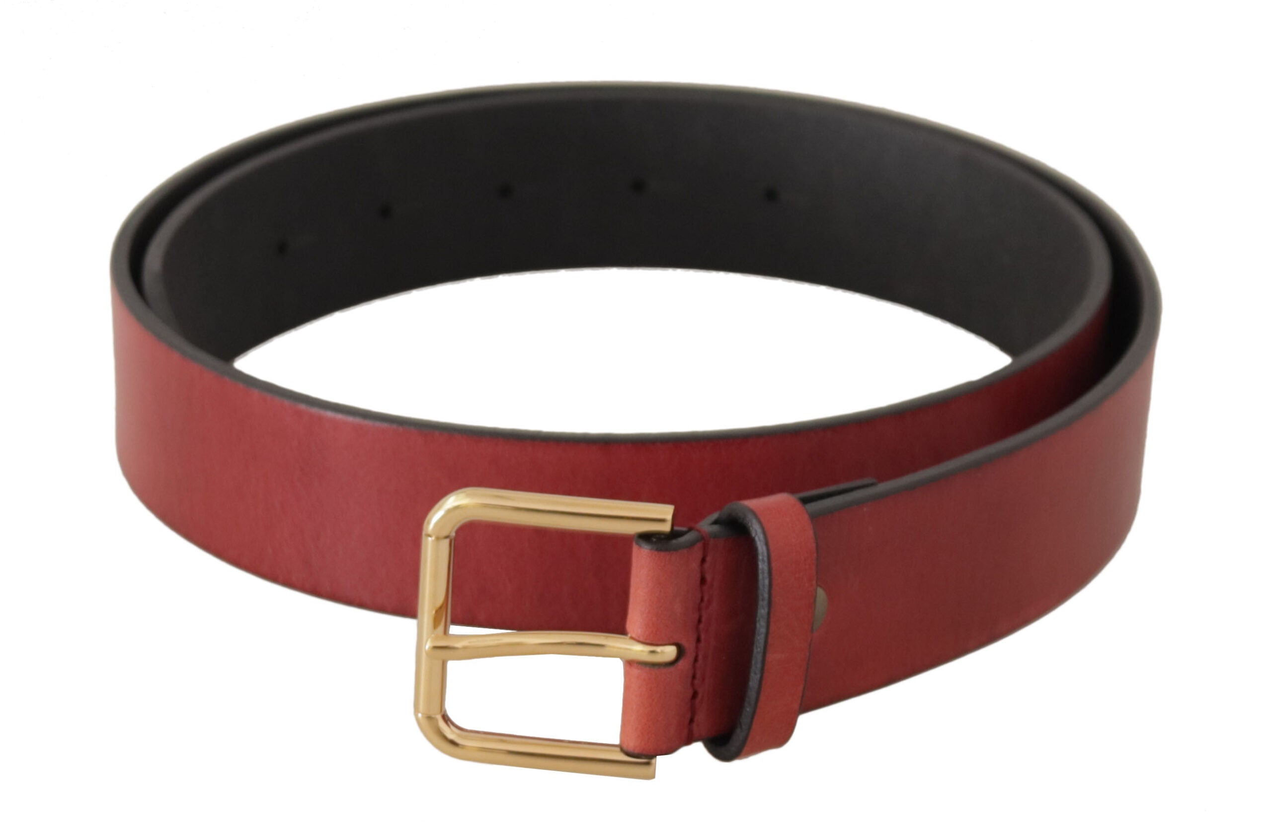 Dolce & Gabbana Red Leather Gold Logo Engraved Metal Buckle Belt Glam Steals