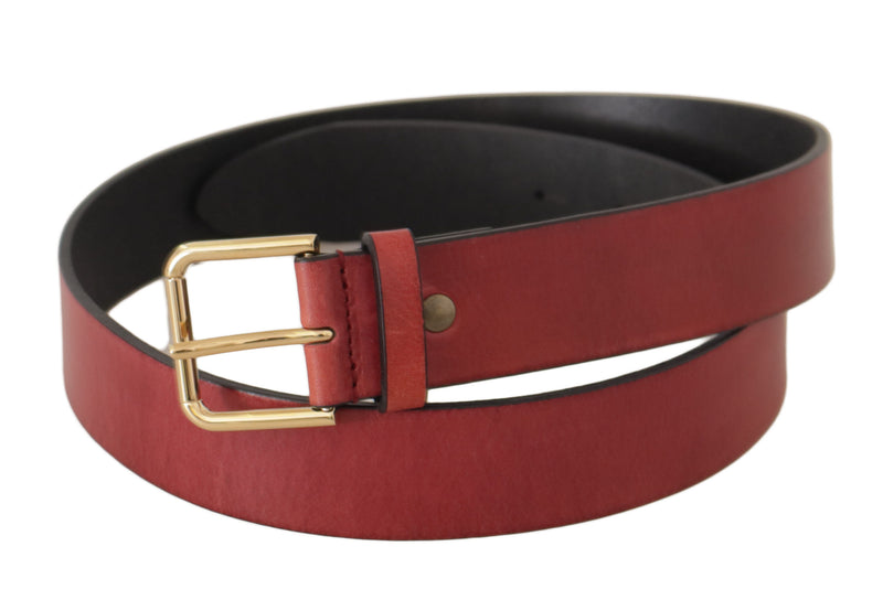 Dolce & Gabbana Red Leather Gold Logo Engraved Metal Buckle Belt Glam Steals