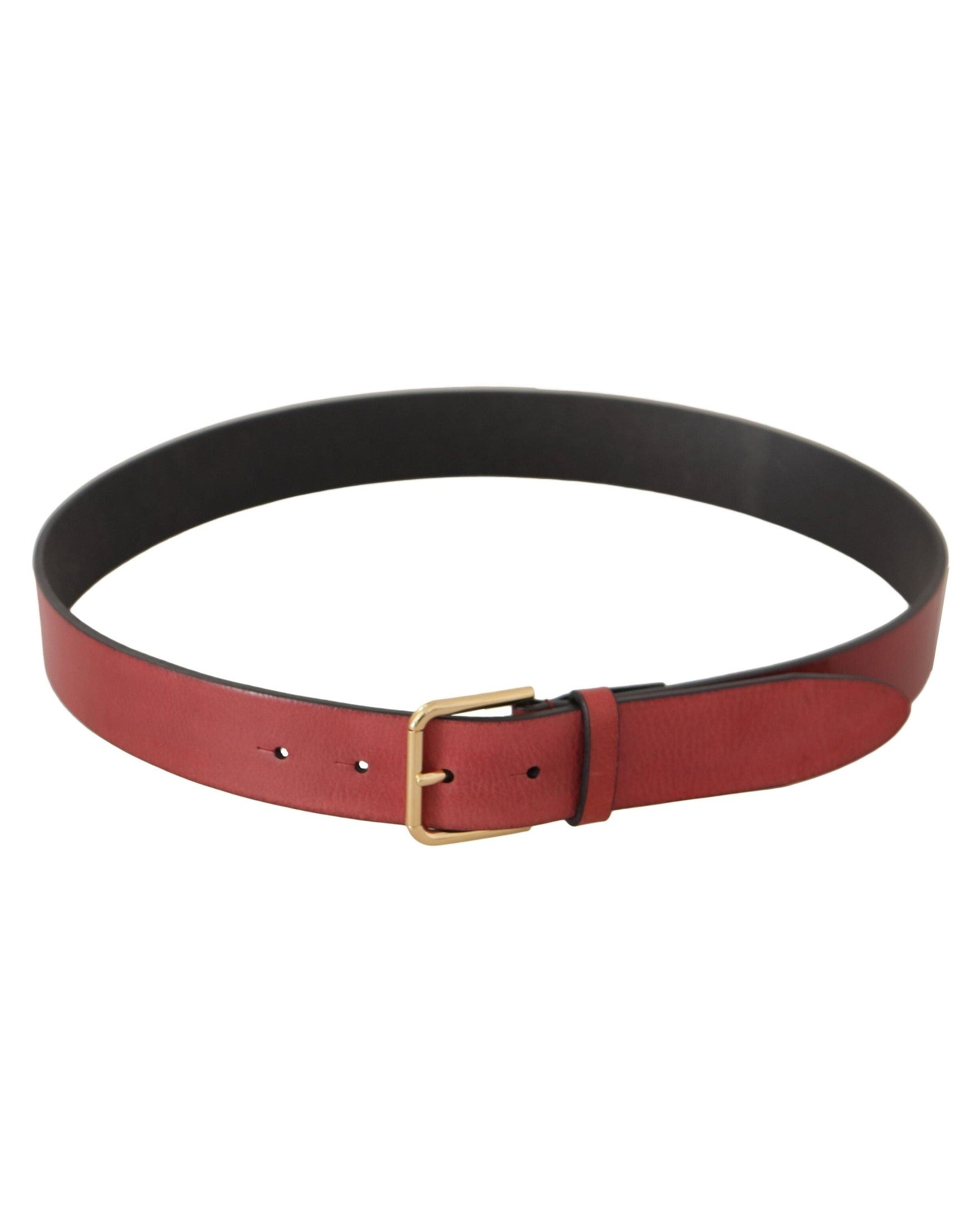 Dolce & Gabbana Red Leather Gold Logo Engraved Metal Buckle Belt Belts