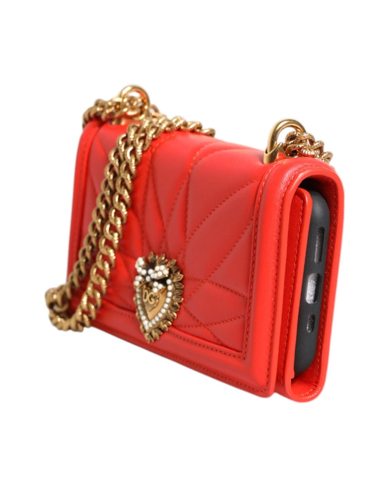 Dolce & Gabbana Red Leather Quilted Devotion Crossbody Phone Cover Bag Glam Steals