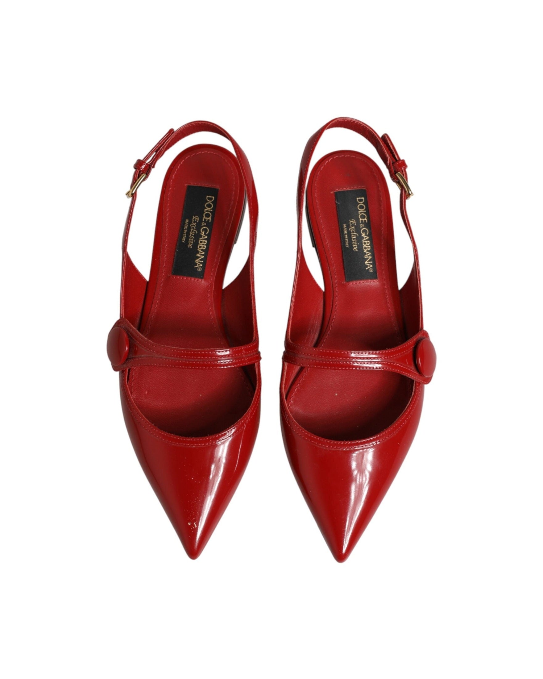 Dolce & Gabbana Red Leather Slingback Flats Sandals Shoes Sandals