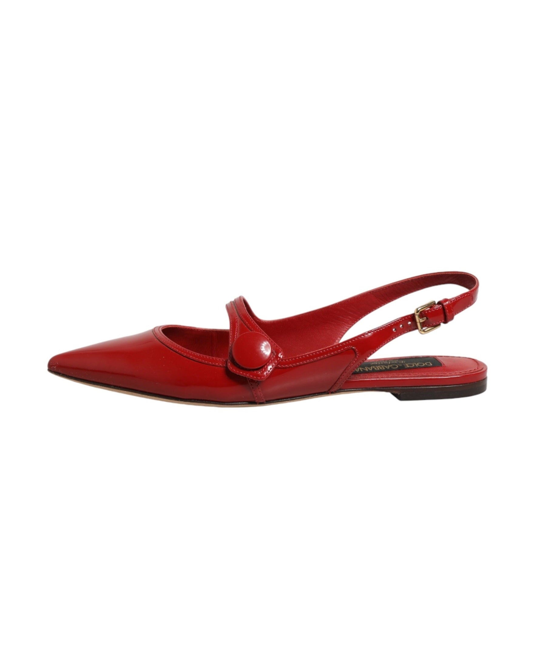 Dolce & Gabbana Red Leather Slingback Flats Sandals Shoes Sandals