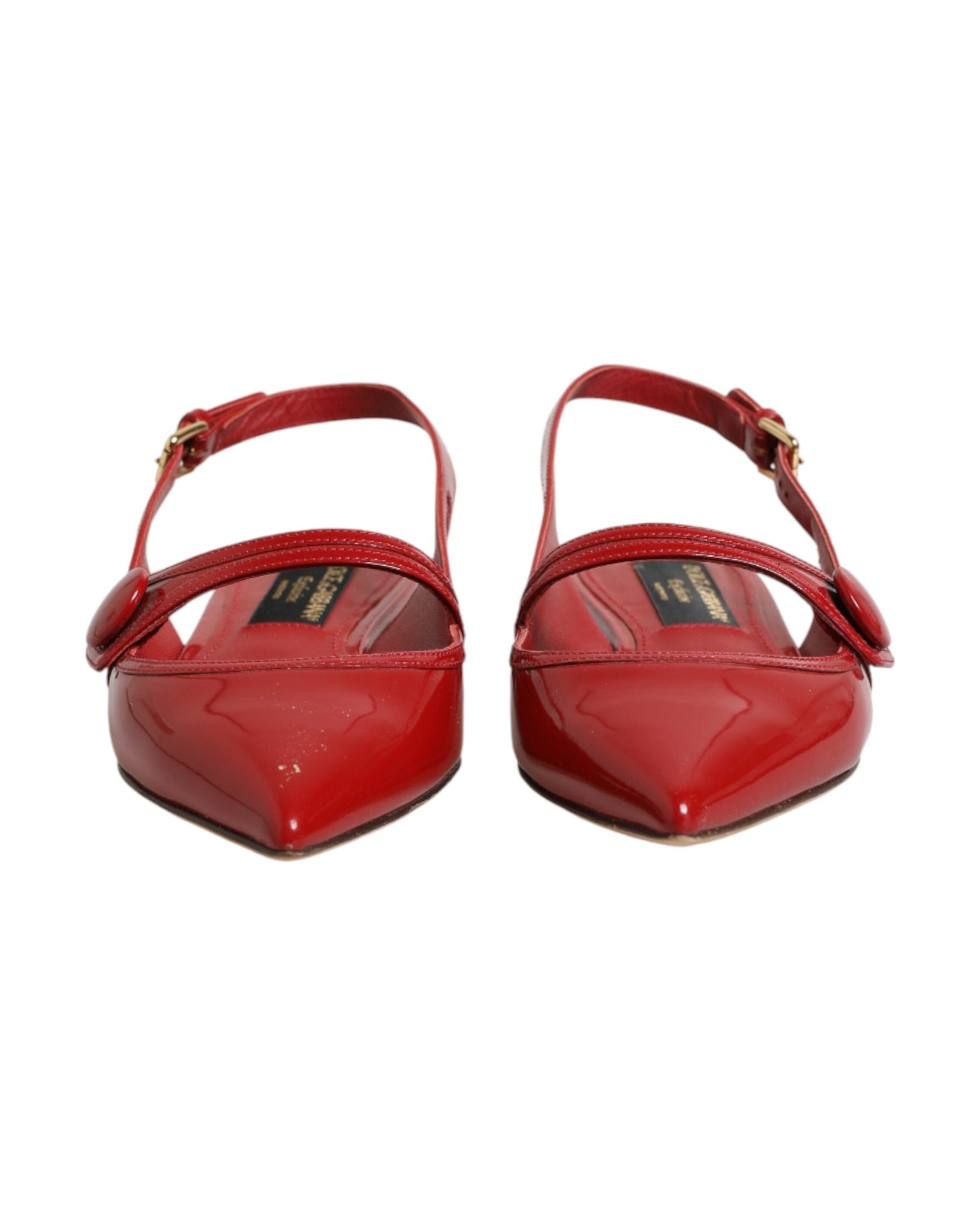 Dolce & Gabbana Red Leather Slingback Flats Sandals Shoes Sandals