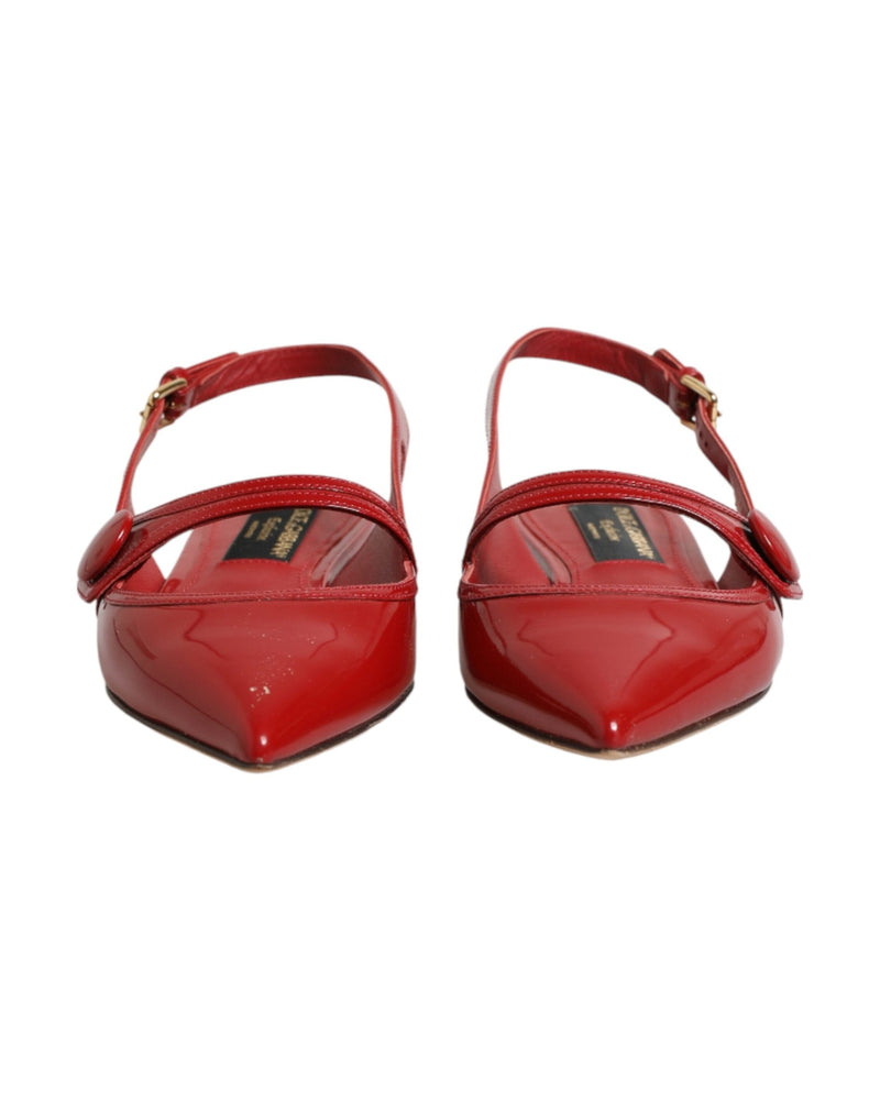 Dolce & Gabbana Red Leather Slingback Flats Sandals Shoes Glam Steals