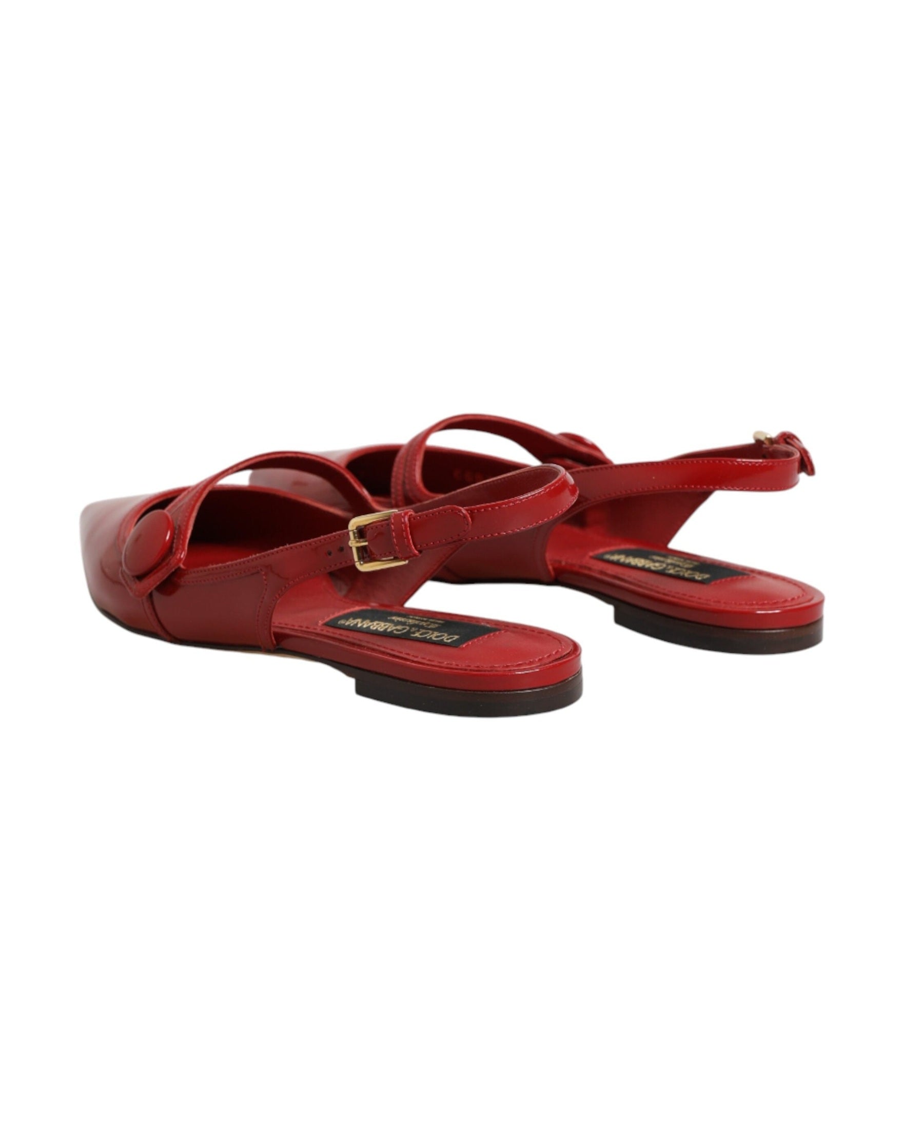 Dolce & Gabbana Red Leather Slingback Flats Sandals Shoes Sandals