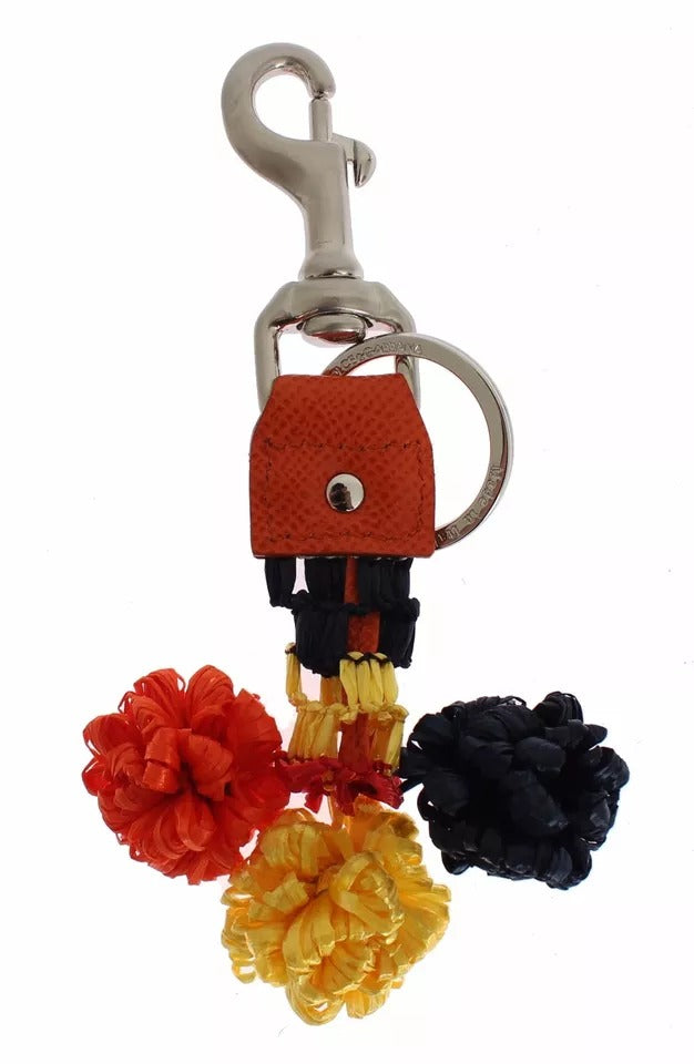 Dolce & Gabbana Red Leather Yellow Raffia Clasp Finder Keyring Keychain Glam Steals