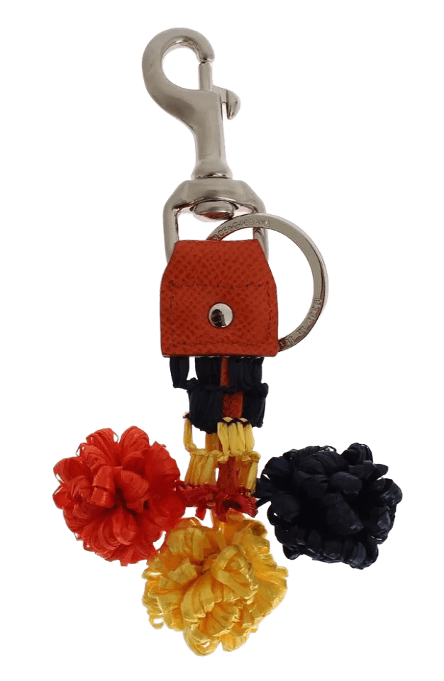 Dolce & Gabbana Red Leather Yellow Raffia Clasp Finder Keyring Keychain Glam Steals