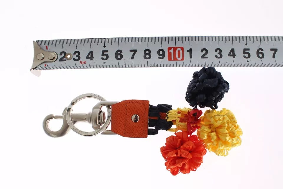 Dolce & Gabbana Red Leather Yellow Raffia Clasp Finder Keyring Keychain Glam Steals