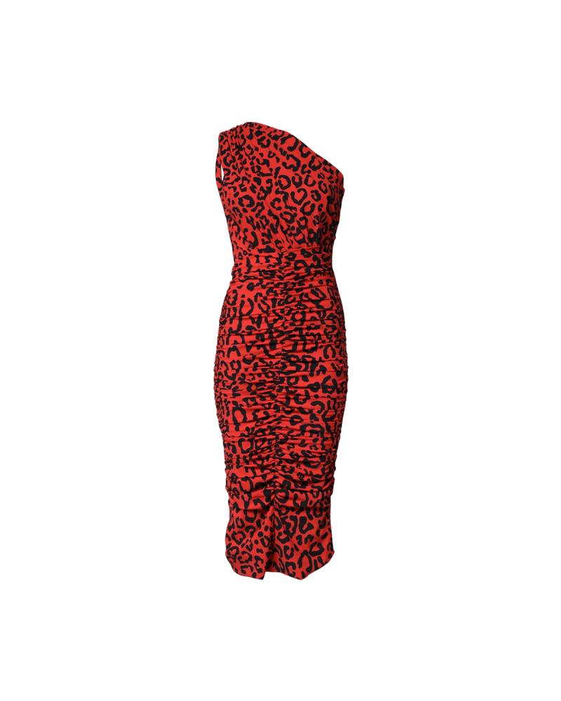 Dolce & Gabbana Red Nylon Leopard Print Sheath Midi Dress Glam Steals