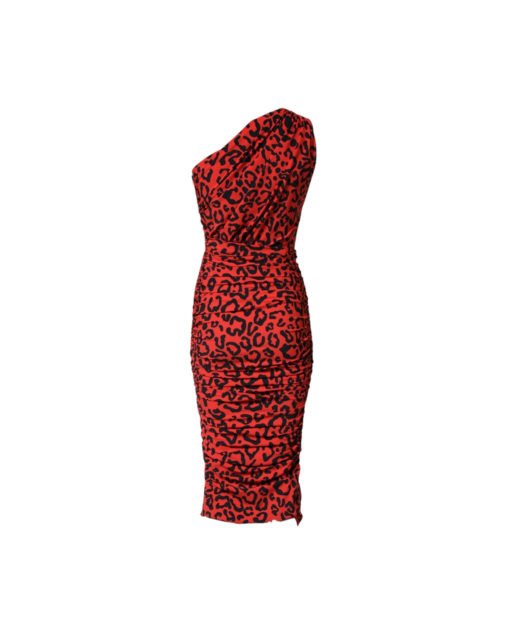 Dolce & Gabbana Red Nylon Leopard Print Sheath Midi Dress Glam Steals