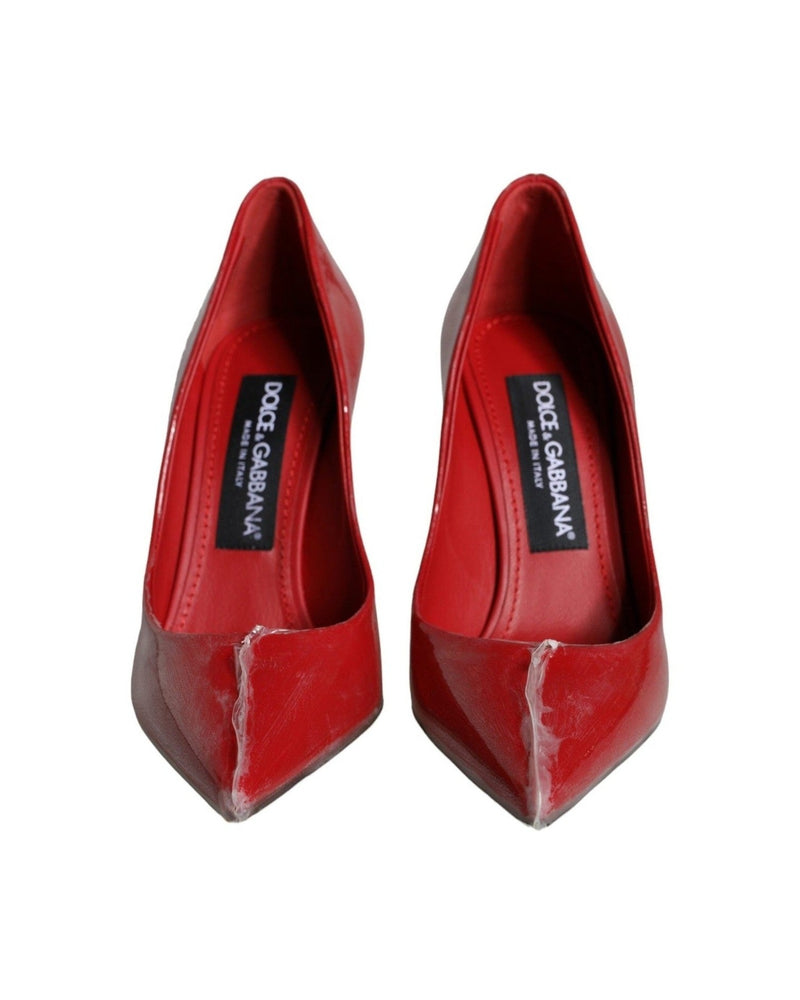 Dolce & Gabbana Red Patent Leather Faux Pearl Heels Pumps Shoes Heels