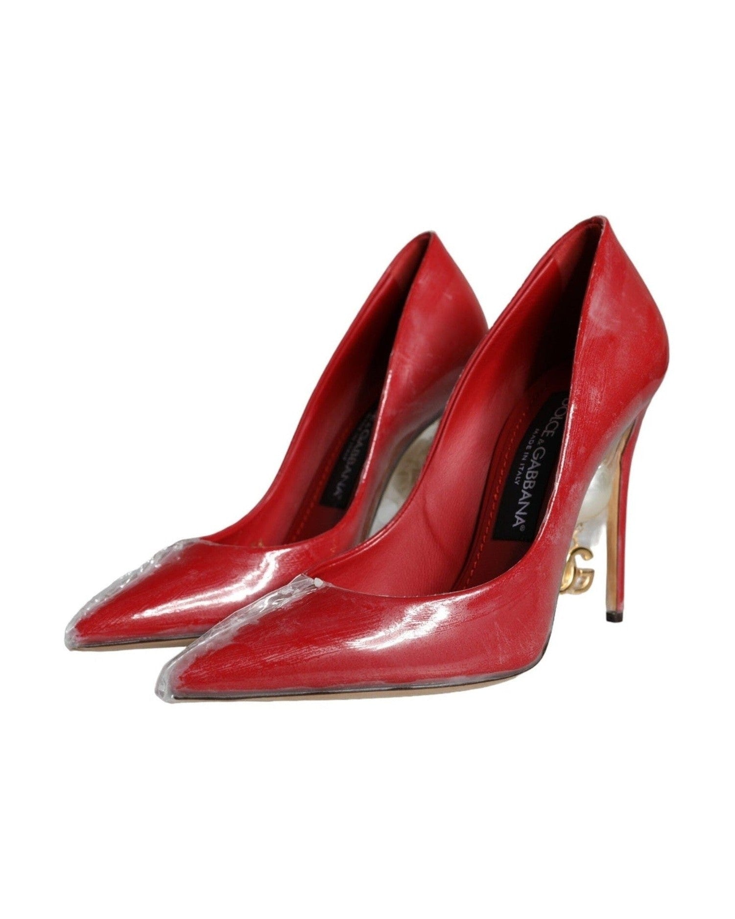 Dolce & Gabbana Red Patent Leather Faux Pearl Heels Pumps Shoes Heels