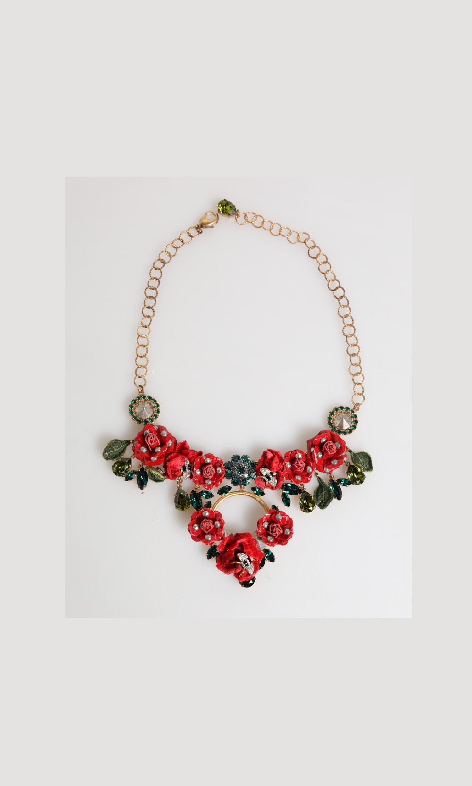 Dolce & Gabbana Red Rose Floral Crystal Embellished Statement Jewelry Necklace Glam Steals