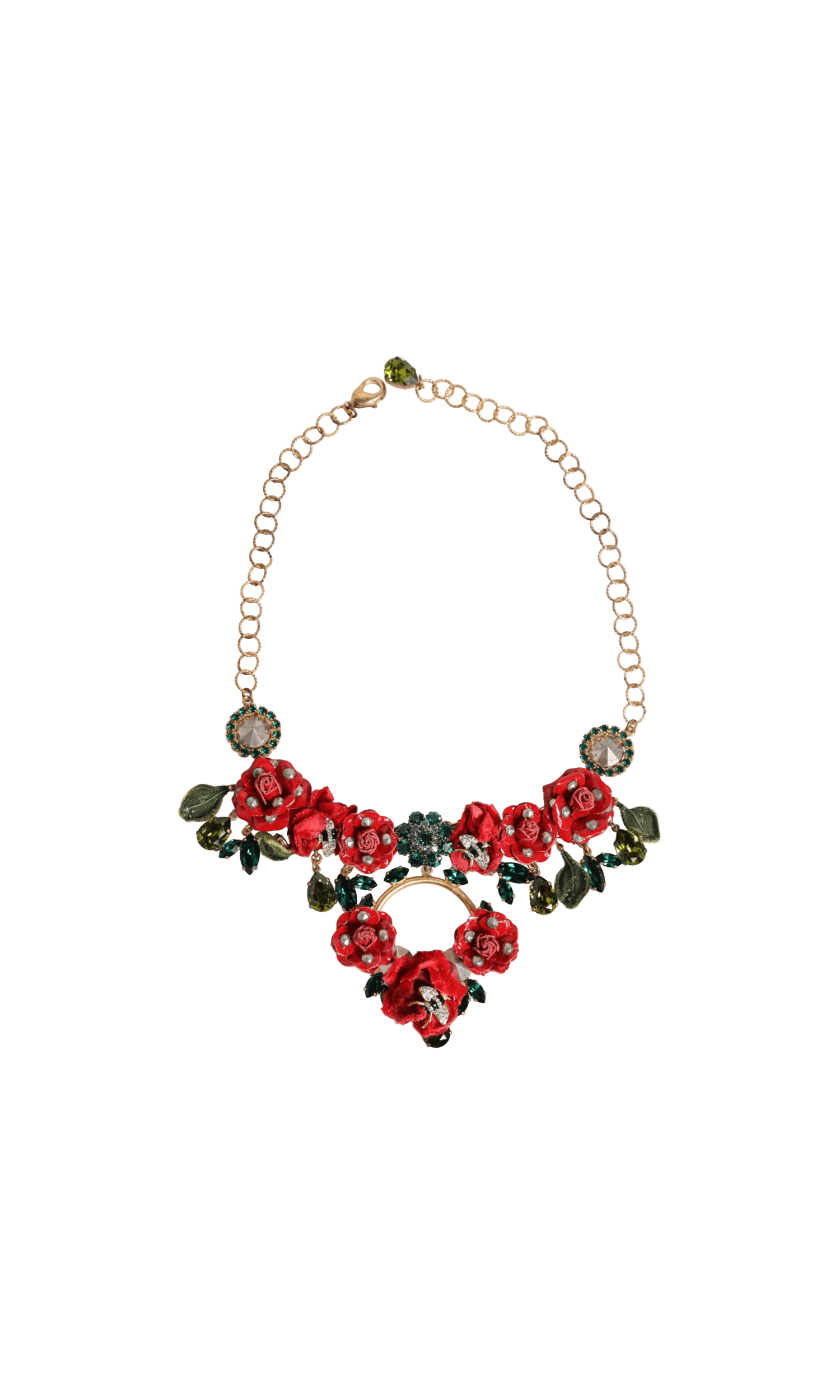 Dolce & Gabbana Red Rose Floral Crystal Embellished Statement Jewelry Necklace Glam Steals