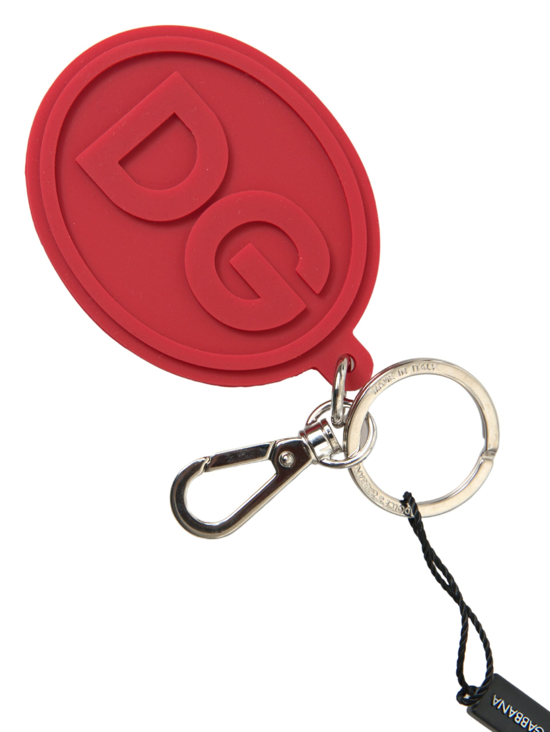 Dolce & Gabbana Red Rubber Dg Logo Silver Brass Metal Keyring Keychain Glam Steals