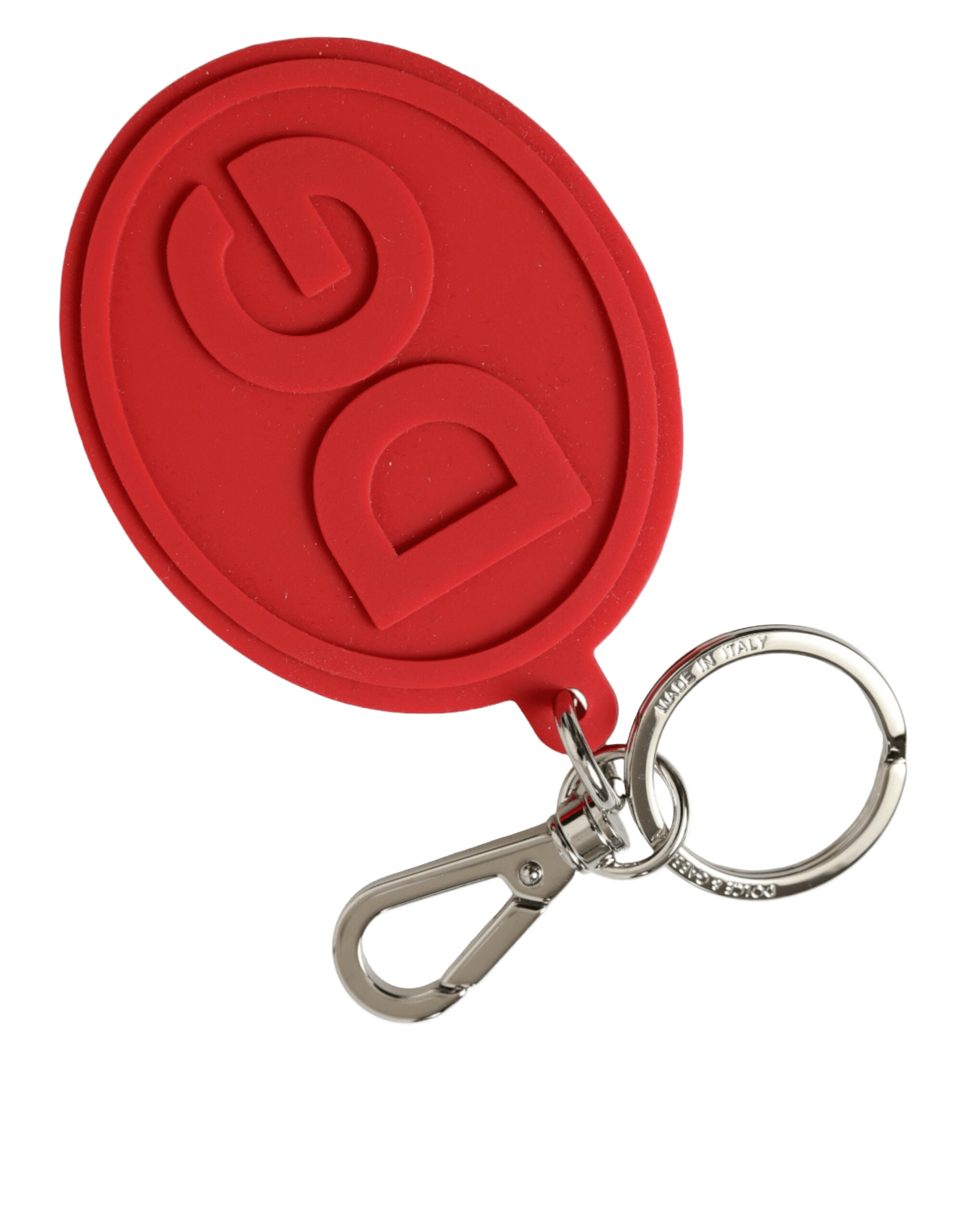Dolce & Gabbana Red Rubber Dg Logo Silver Brass Metal Keyring Keychain Glam Steals