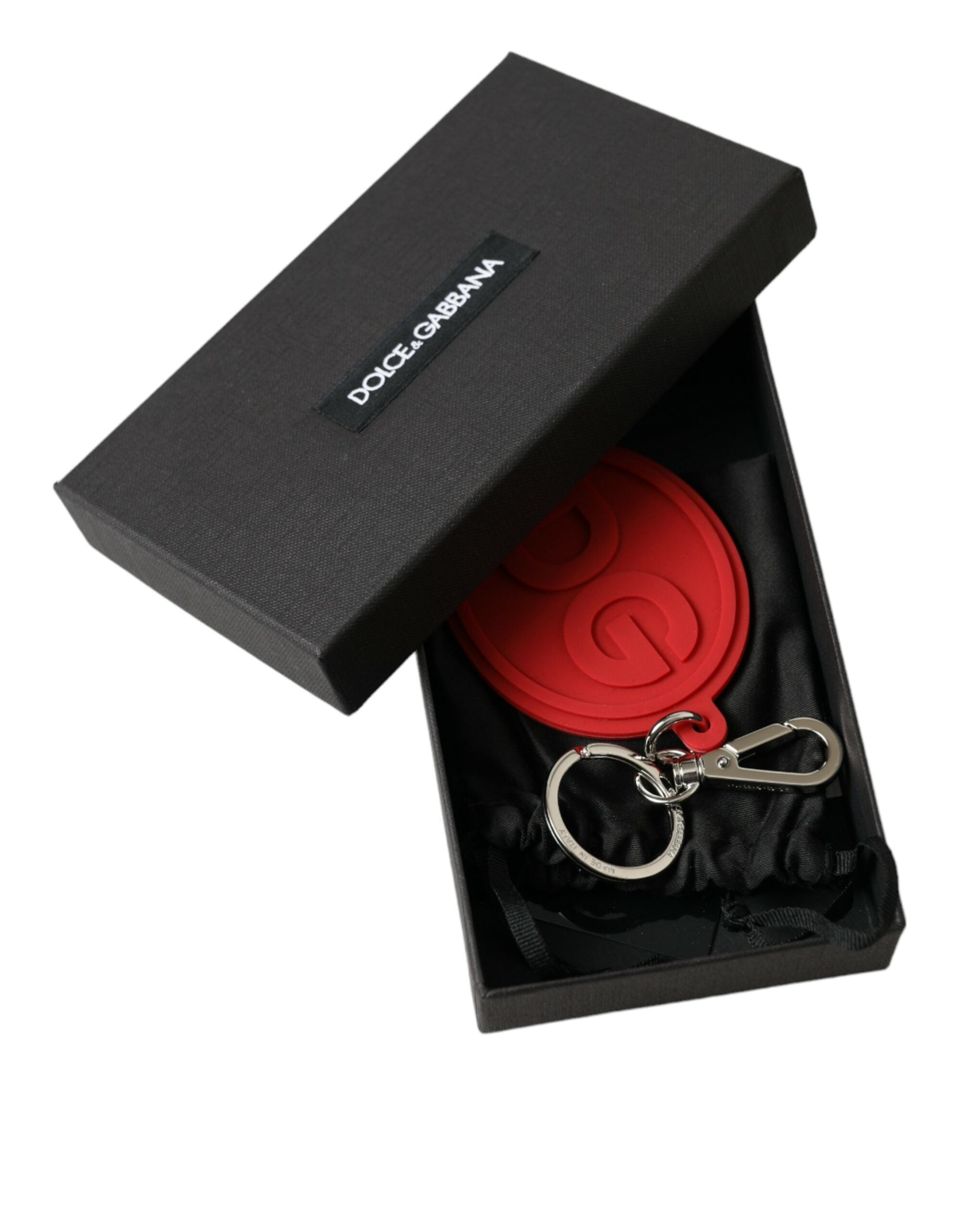Dolce & Gabbana Red Rubber Dg Logo Silver Brass Metal Keyring Keychain Glam Steals