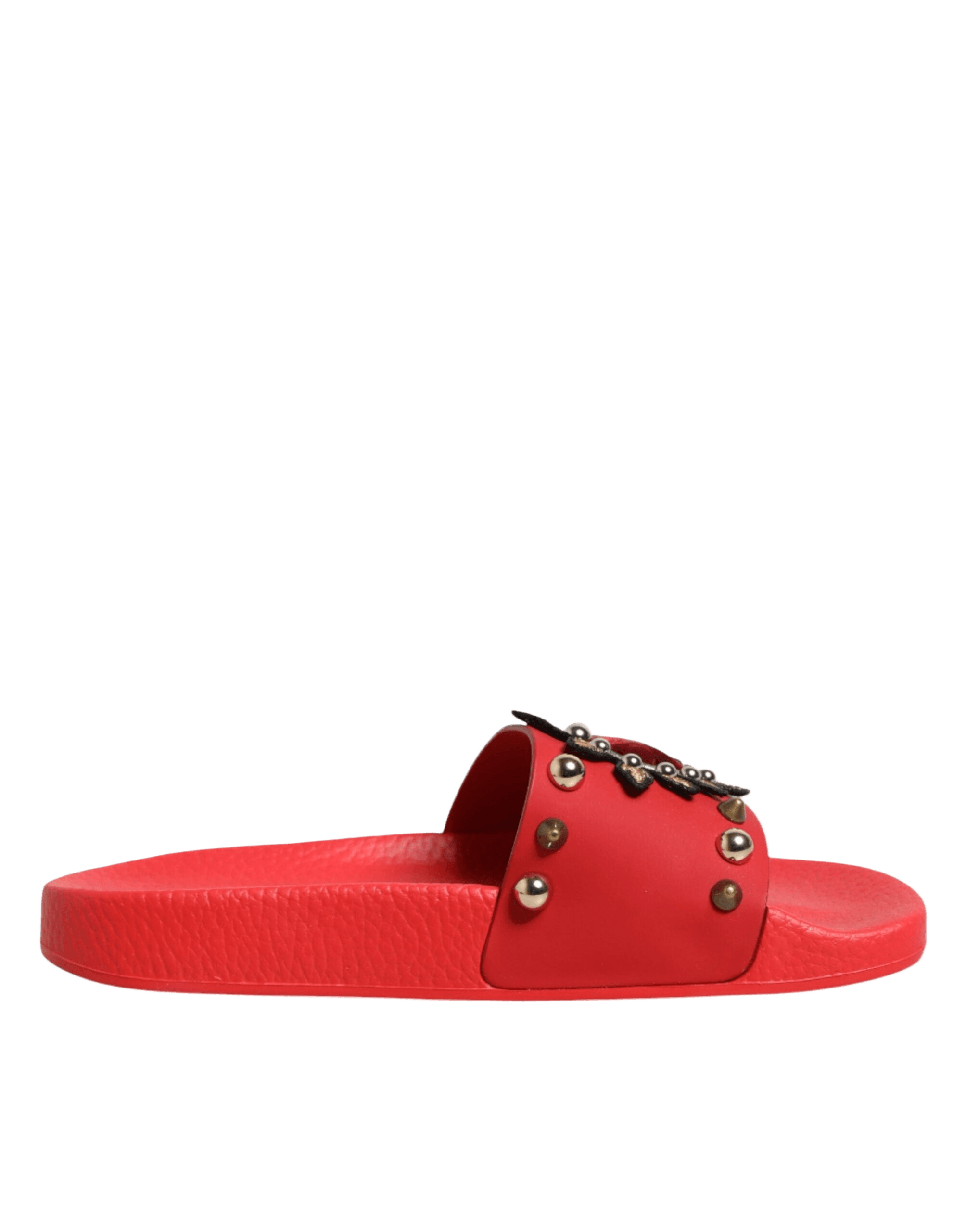 Dolce & Gabbana Red Sacred Heart Stud Slides Beachwear Shoes Glam Steals