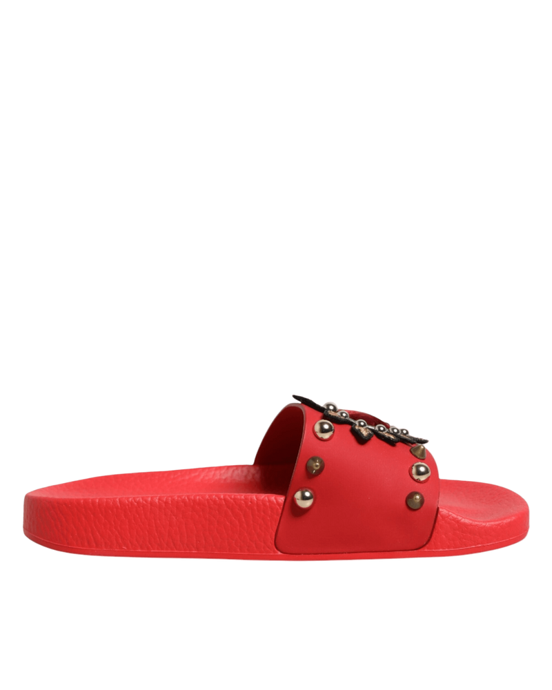 Dolce & Gabbana Red Sacred Heart Stud Slides Beachwear Shoes Glam Steals
