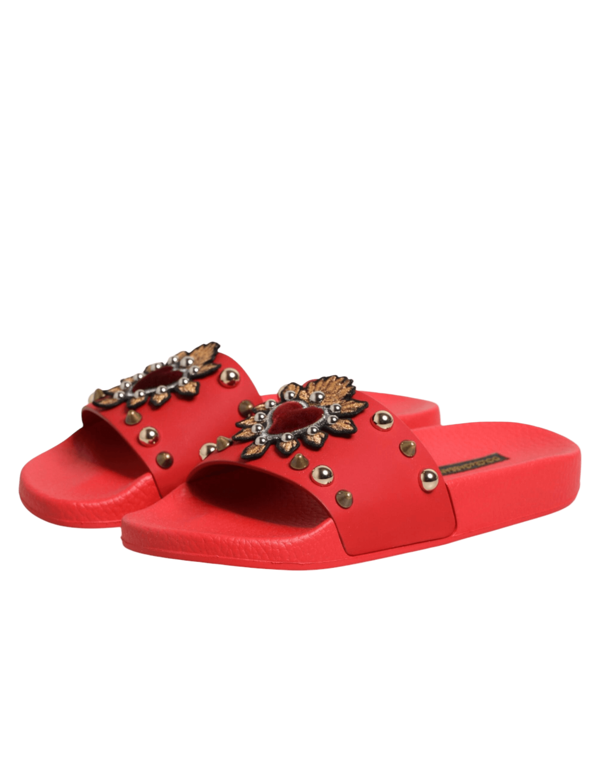 Dolce & Gabbana Red Sacred Heart Stud Slides Beachwear Shoes Glam Steals