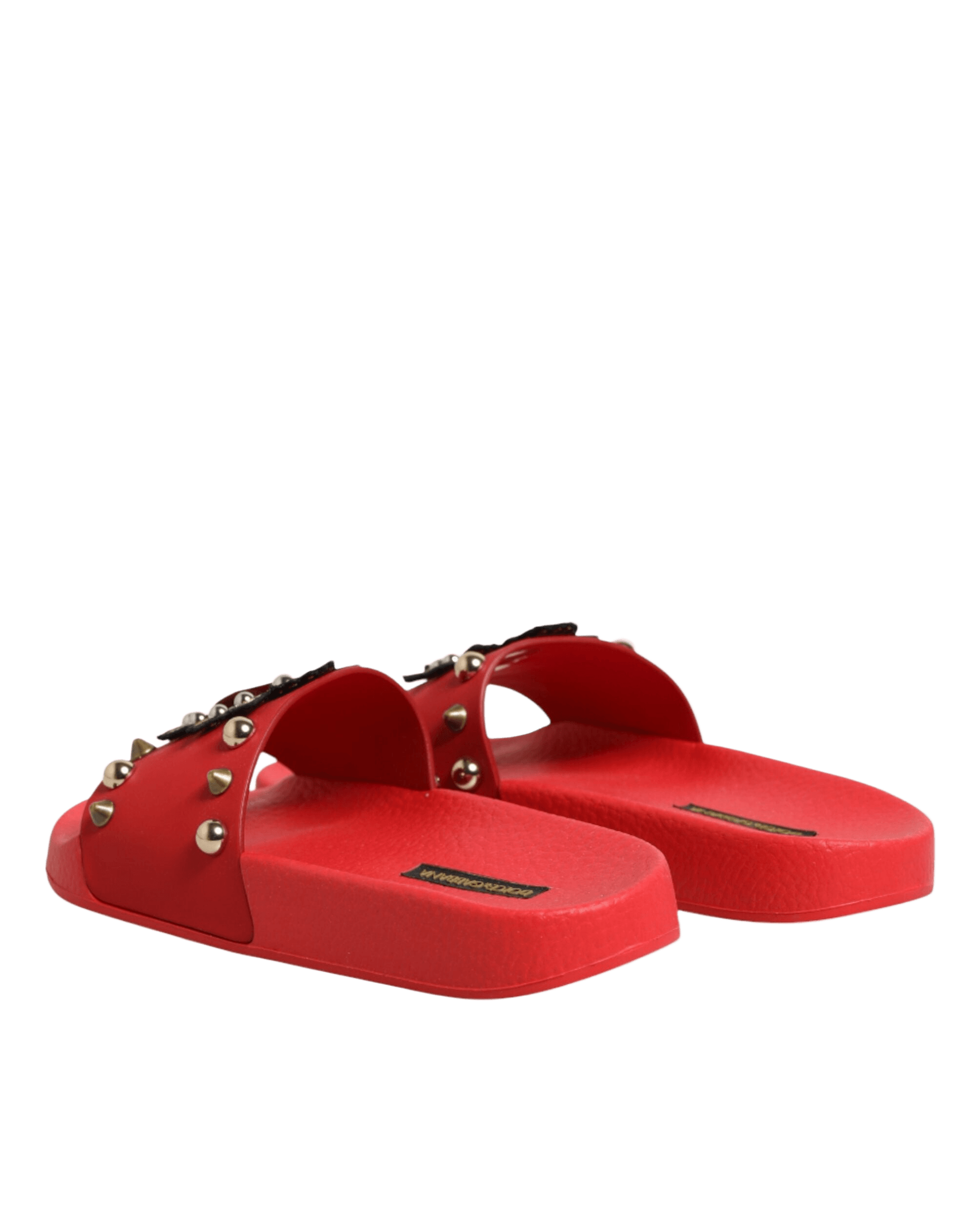 Dolce & Gabbana Red Sacred Heart Stud Slides Beachwear Shoes Glam Steals
