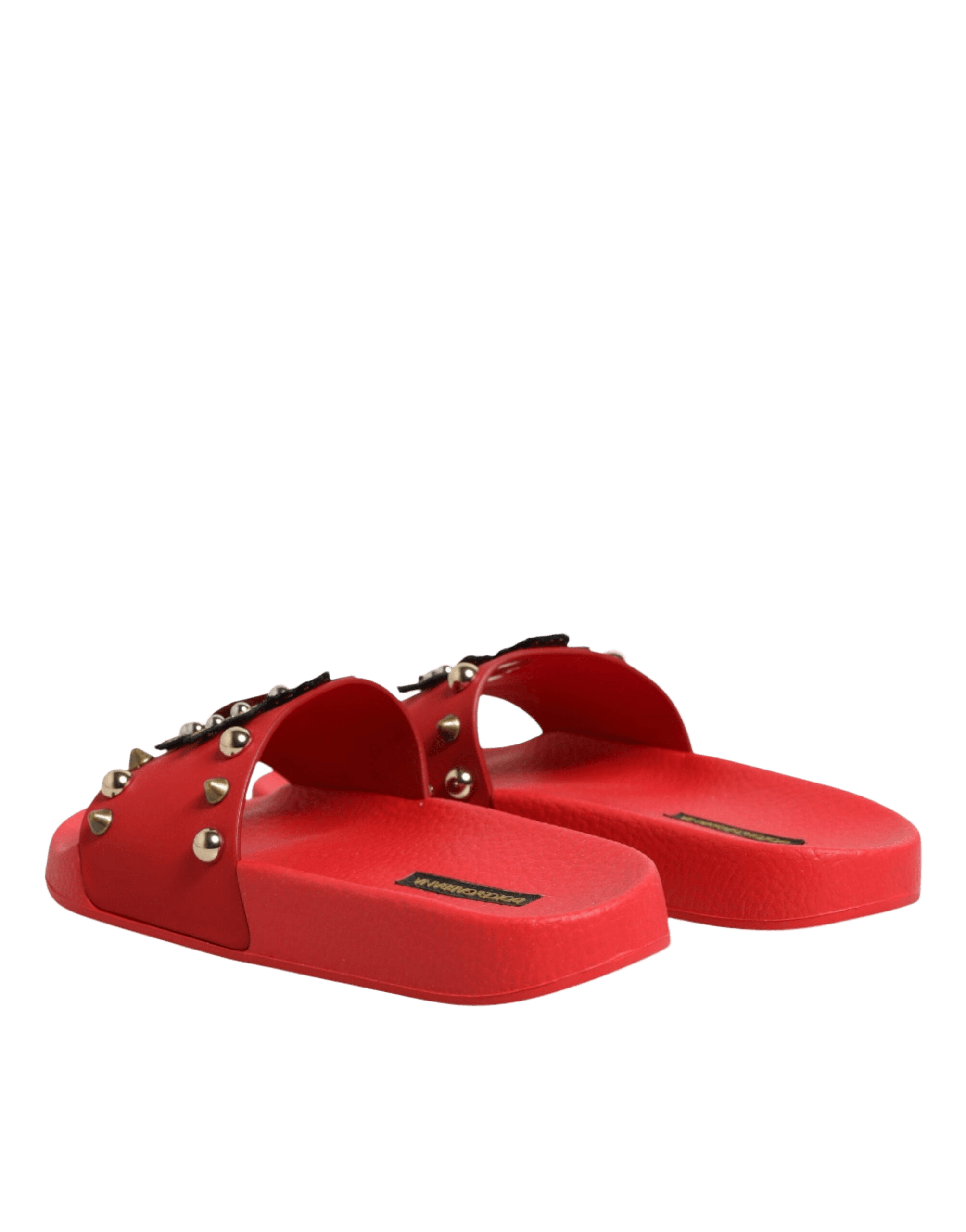 Dolce & Gabbana Red Sacred Heart Stud Slides Beachwear Shoes Glam Steals