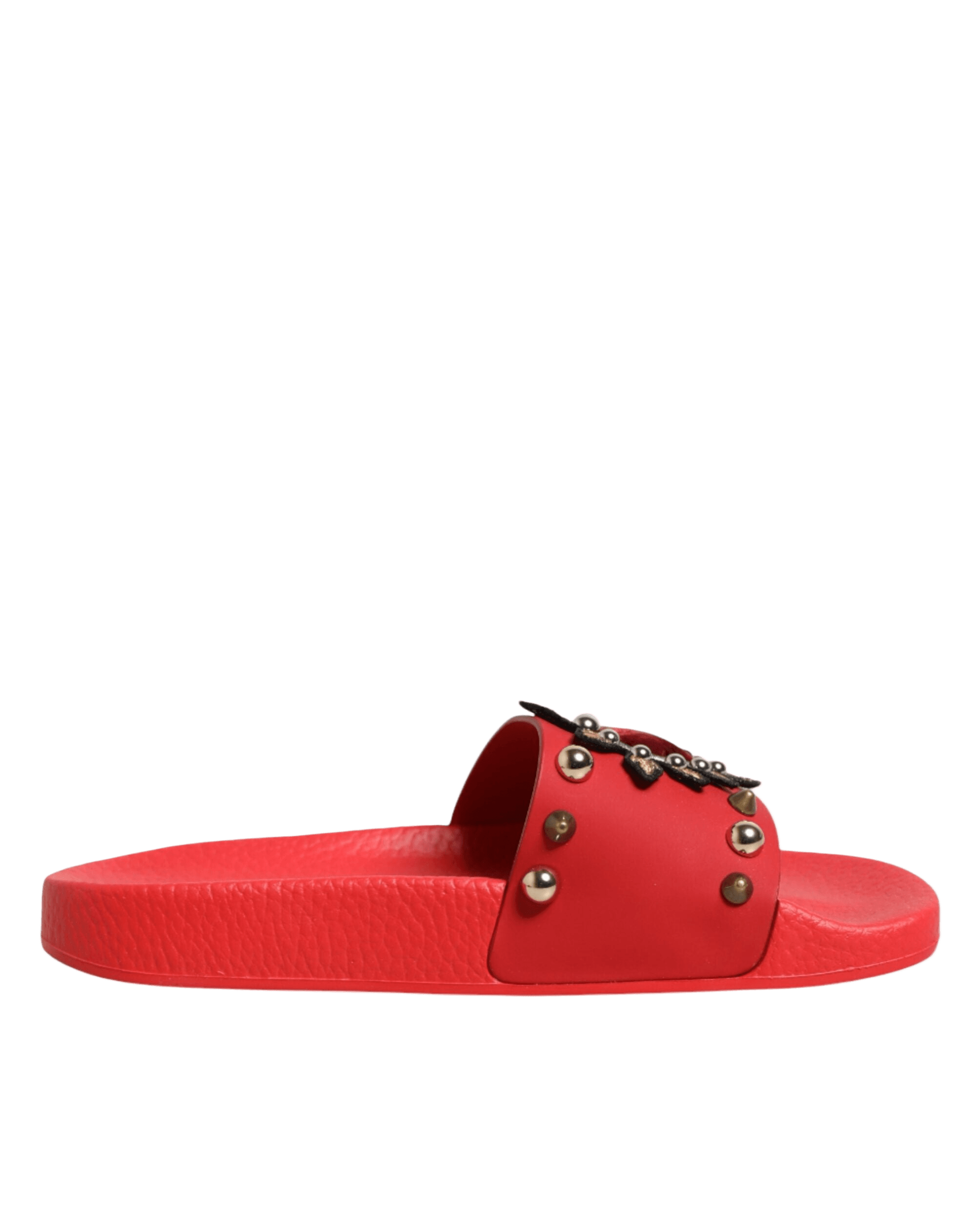Dolce & Gabbana Red Sacred Heart Stud Slides Beachwear Shoes Glam Steals
