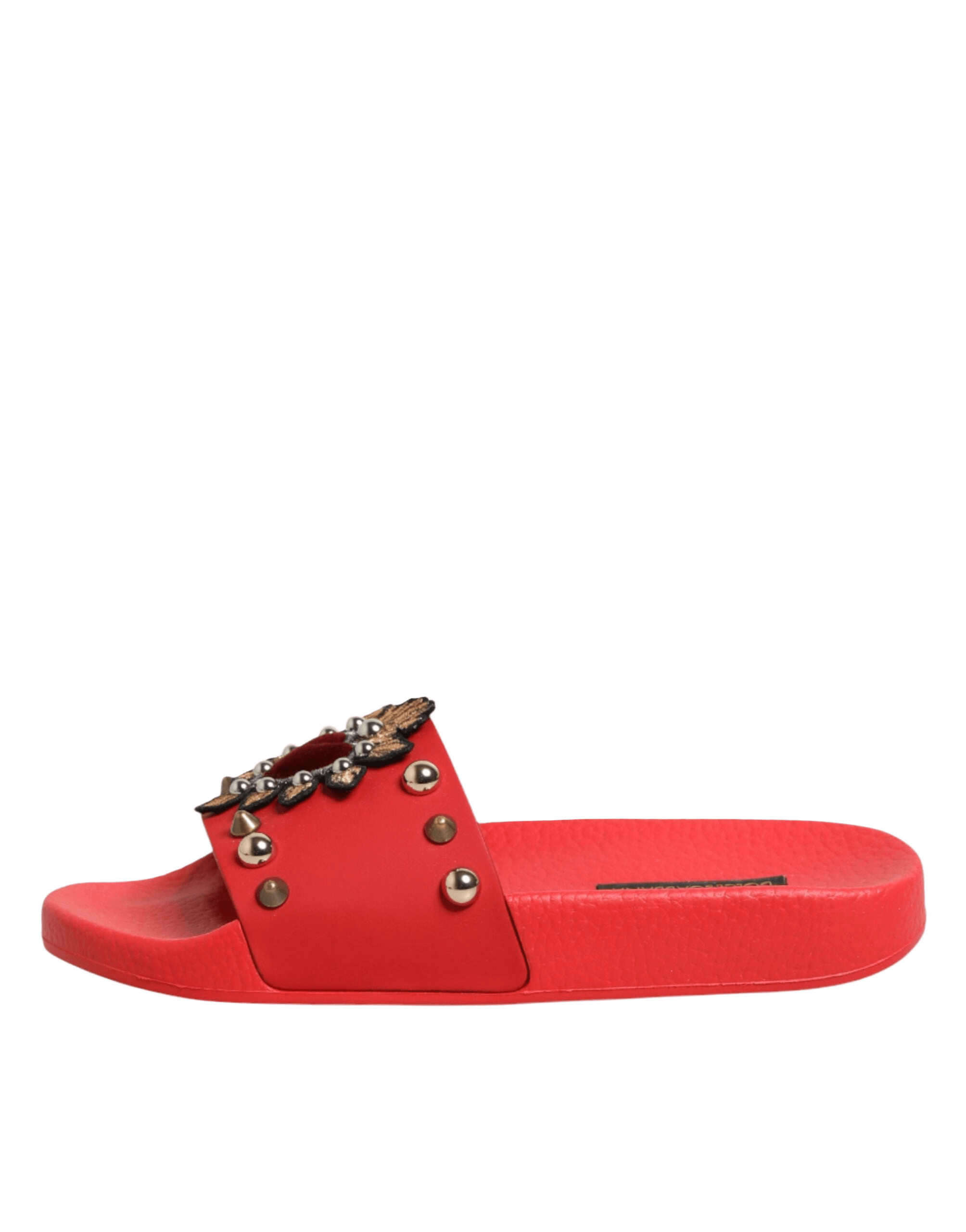 Dolce & Gabbana Red Sacred Heart Stud Slides Beachwear Shoes Glam Steals