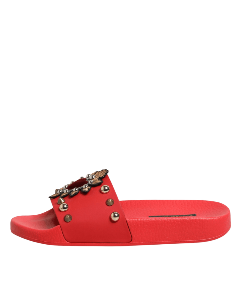 Dolce & Gabbana Red Sacred Heart Stud Slides Beachwear Shoes Glam Steals