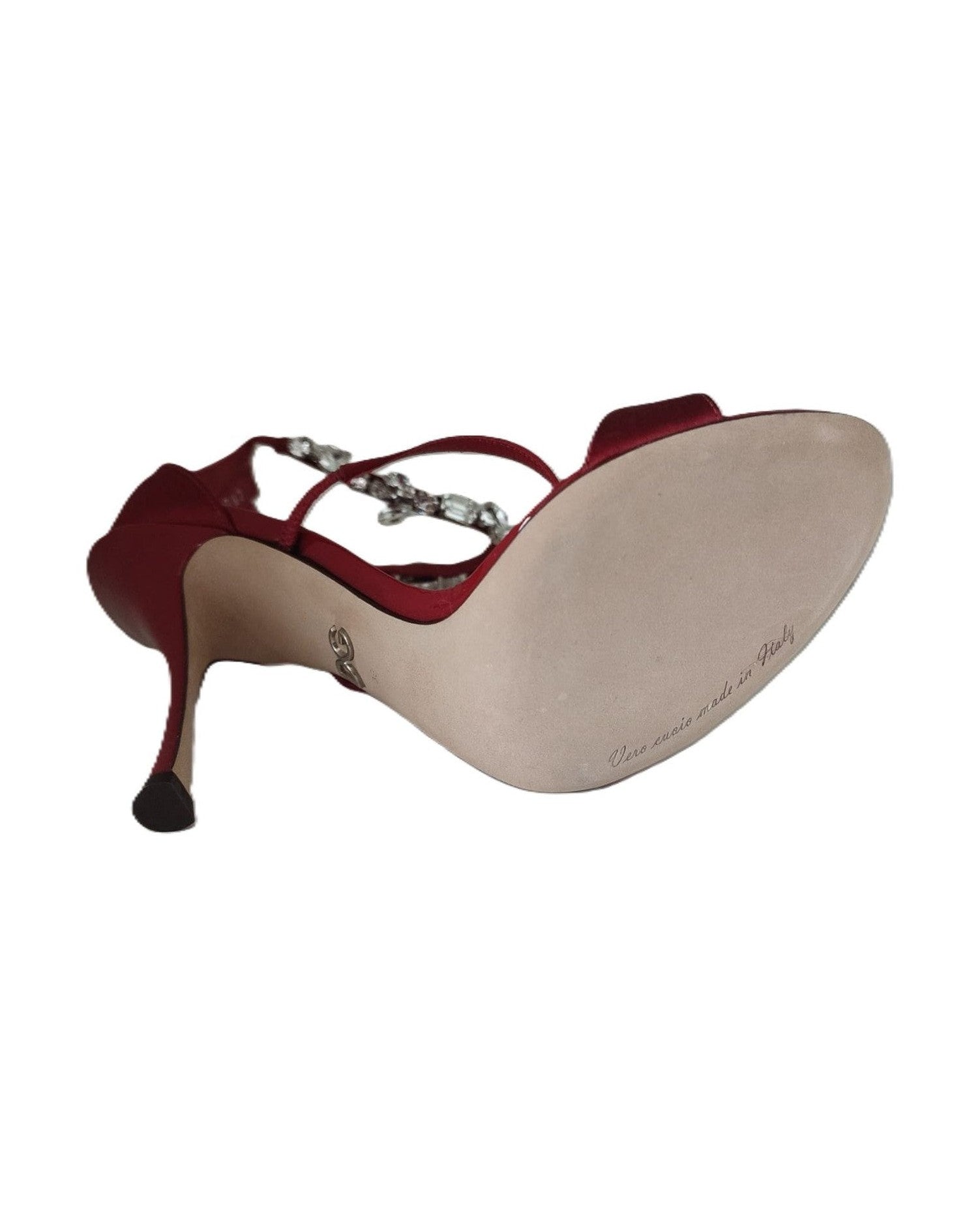 Dolce & Gabbana Red Satin Crystals Keira Sandals Heels Shoes Heels