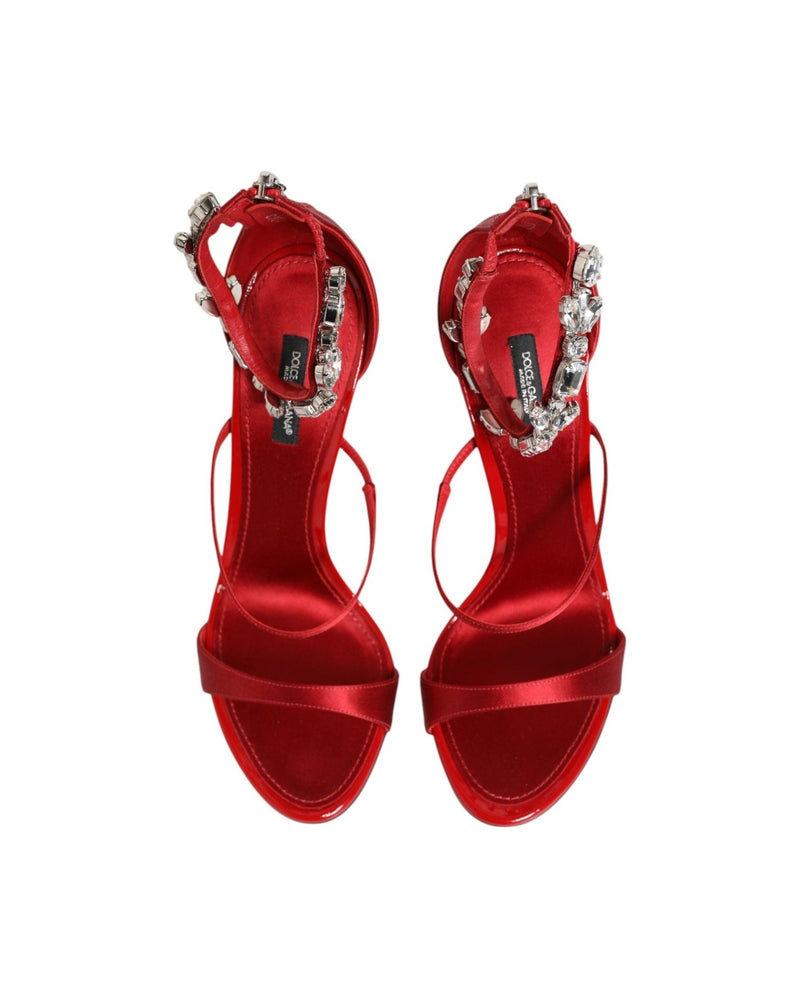 Dolce & Gabbana Red Satin Crystals Keira Sandals Heels Shoes Glam Steals