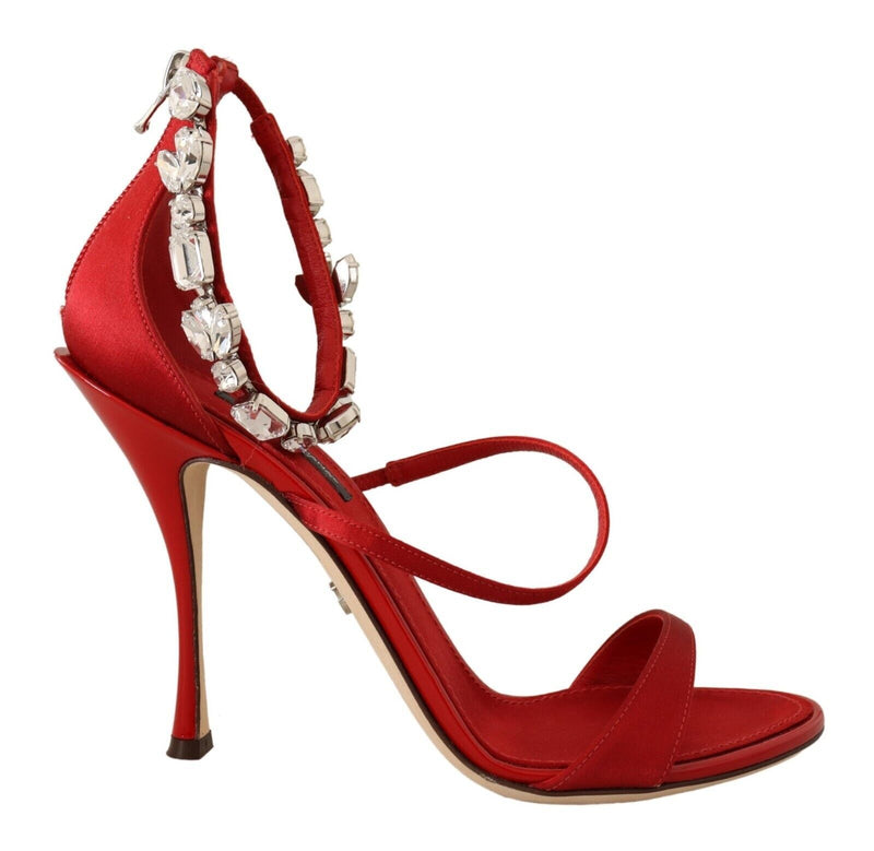 Dolce & Gabbana Red Satin Crystals Sandals Keira Heels Glam Steals