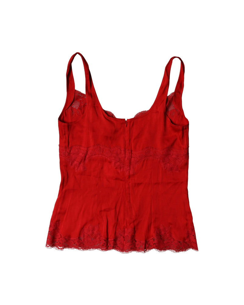 Dolce & Gabbana Red Silk Floral Lace Camisole Top Glam Steals