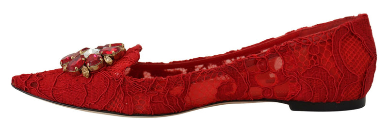 Dolce & Gabbana Red Taormina Crystals Loafers Flats Glam Steals