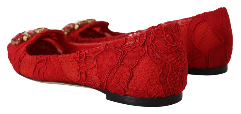 Dolce & Gabbana Red Taormina Crystals Loafers Flats Glam Steals