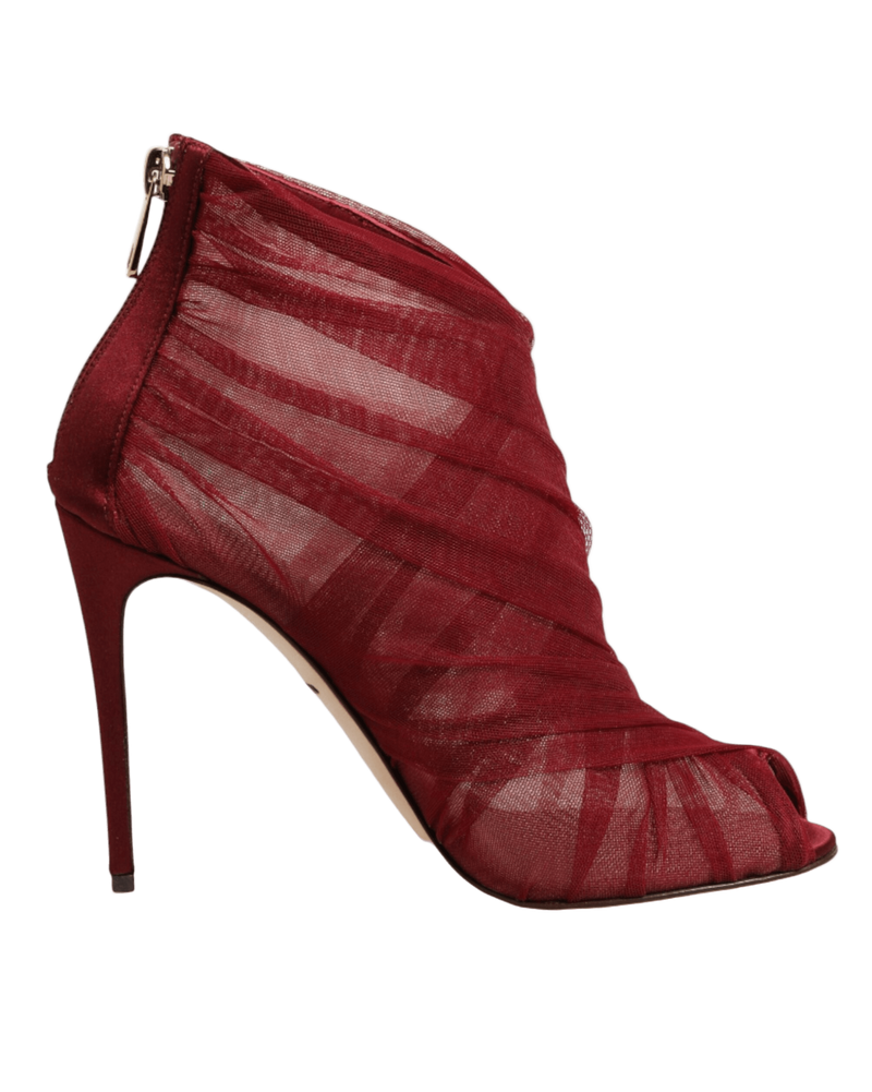 Dolce & Gabbana Red Tulle Ankle Boots Stiletto Heels Shoes Glam Steals