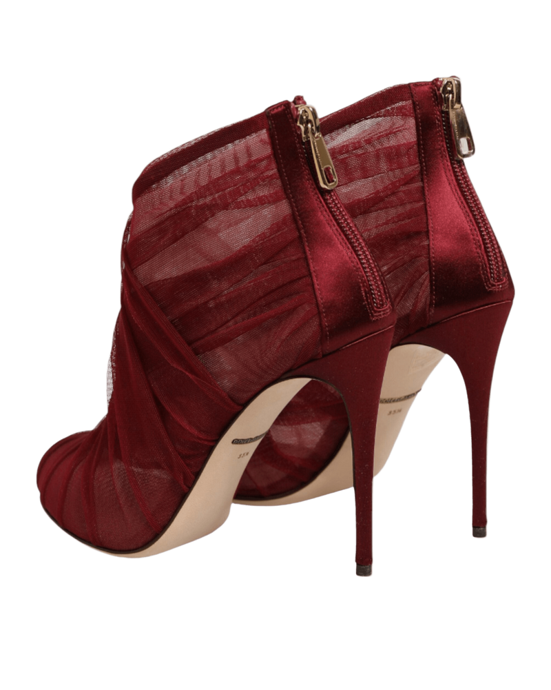Dolce & Gabbana Red Tulle Ankle Boots Stiletto Heels Shoes Glam Steals