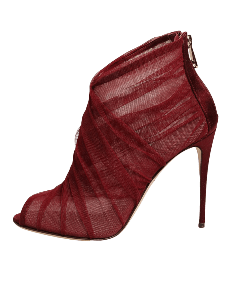 Dolce & Gabbana Red Tulle Ankle Boots Stiletto Heels Shoes Glam Steals