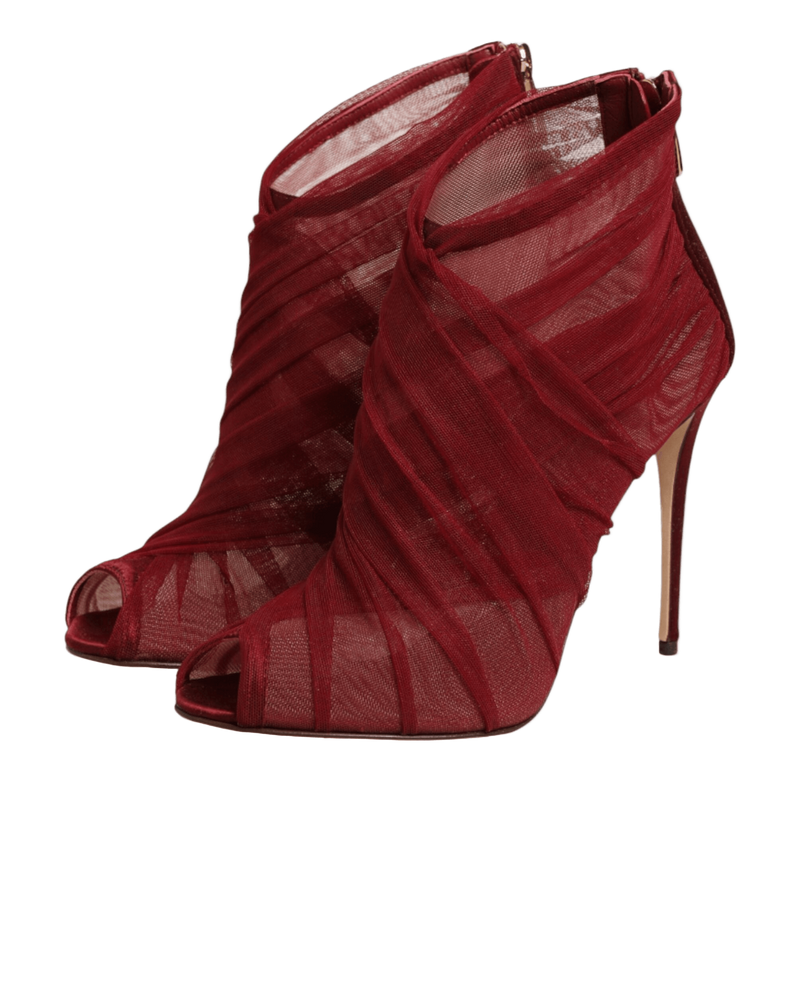 Dolce & Gabbana Red Tulle Ankle Boots Stiletto Heels Shoes Glam Steals