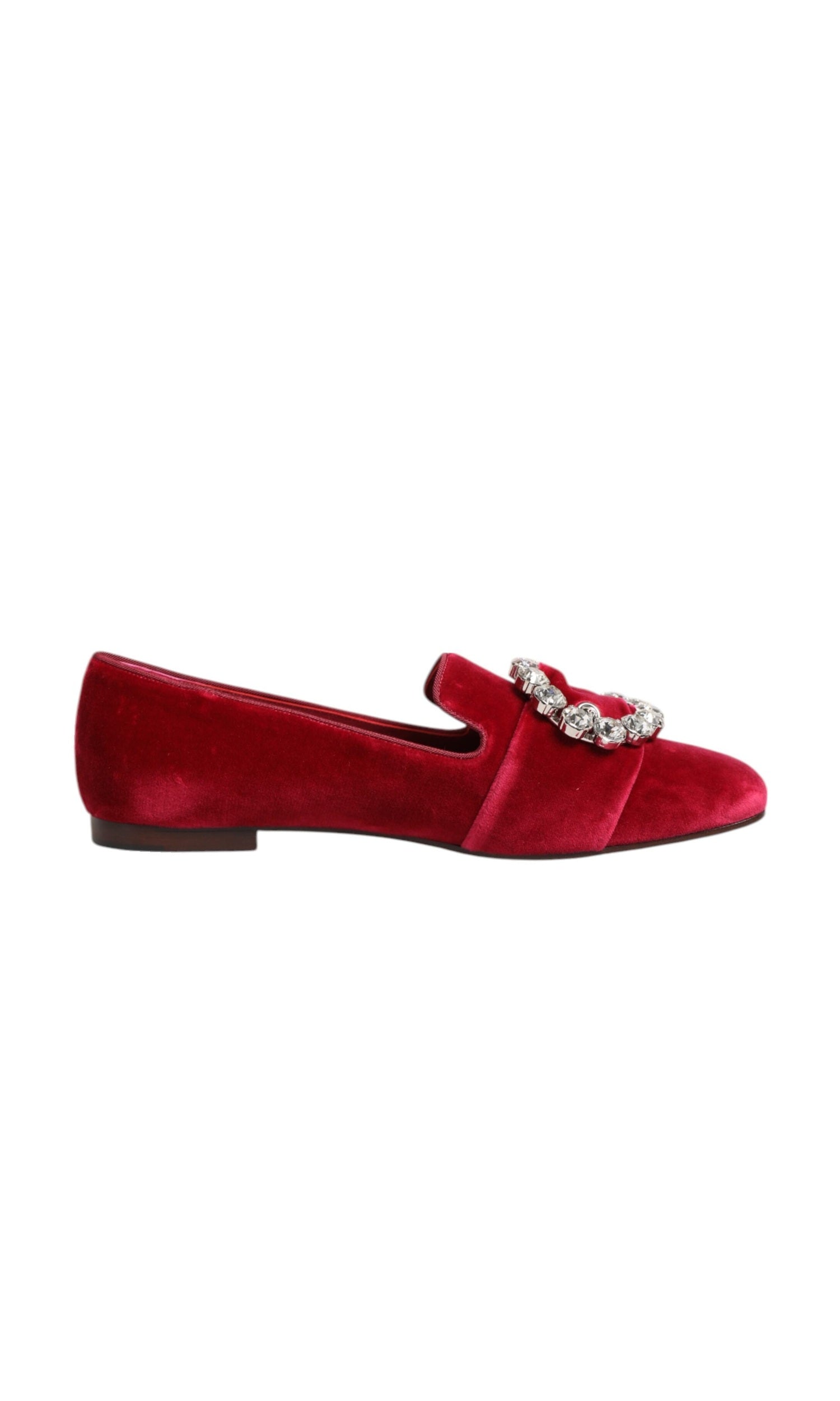 Dolce & Gabbana Red Velvet Crystal Buckle Loafers Flats Shoes Glam Steals