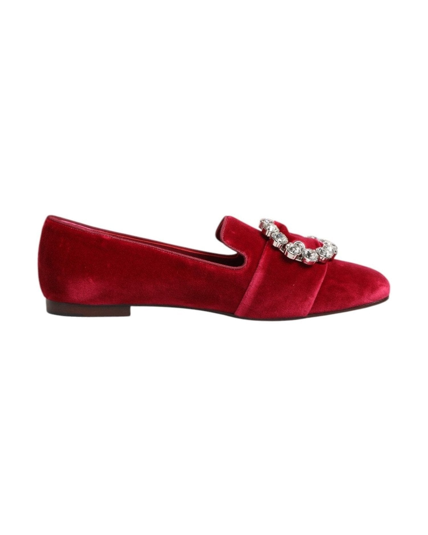 Dolce & Gabbana Red Velvet Crystal Buckle Loafers Flats Shoes Glam Steals