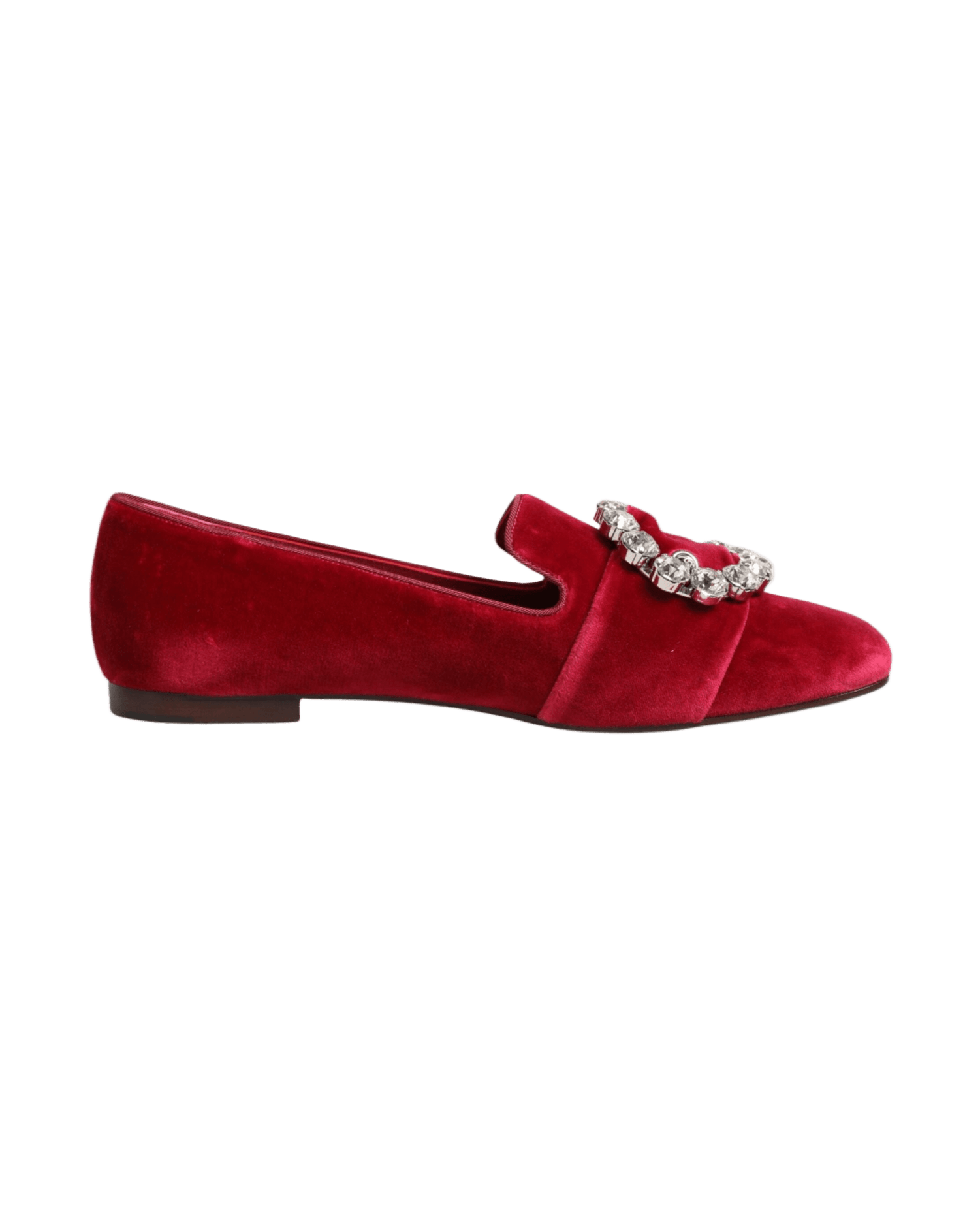 Dolce & Gabbana Red Velvet Crystal Buckle Loafers Flats Shoes Glam Steals