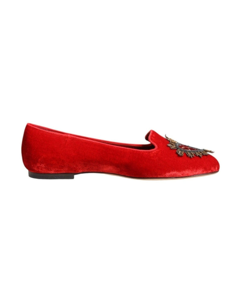 Dolce & Gabbana Red Velvet Dg Heart Loafers Flats Shoes Shoes